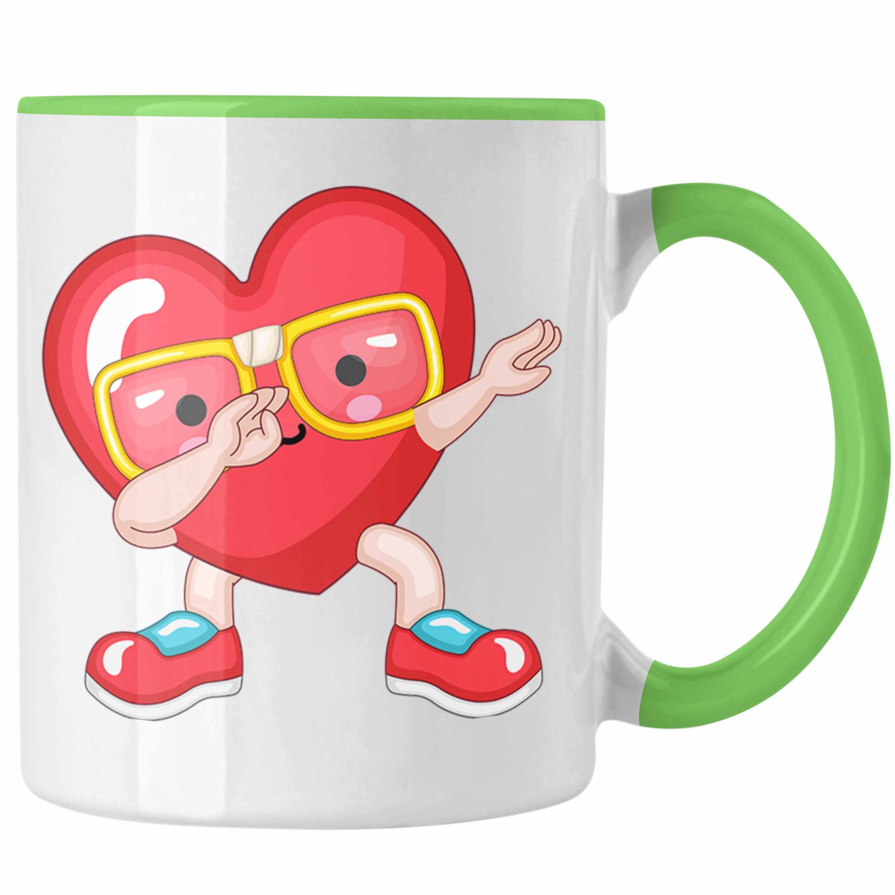 Trendation Tasse Tasse mit Herz-Grafik Romantisches Geschenk für Freundin Freund zum Va Grün
