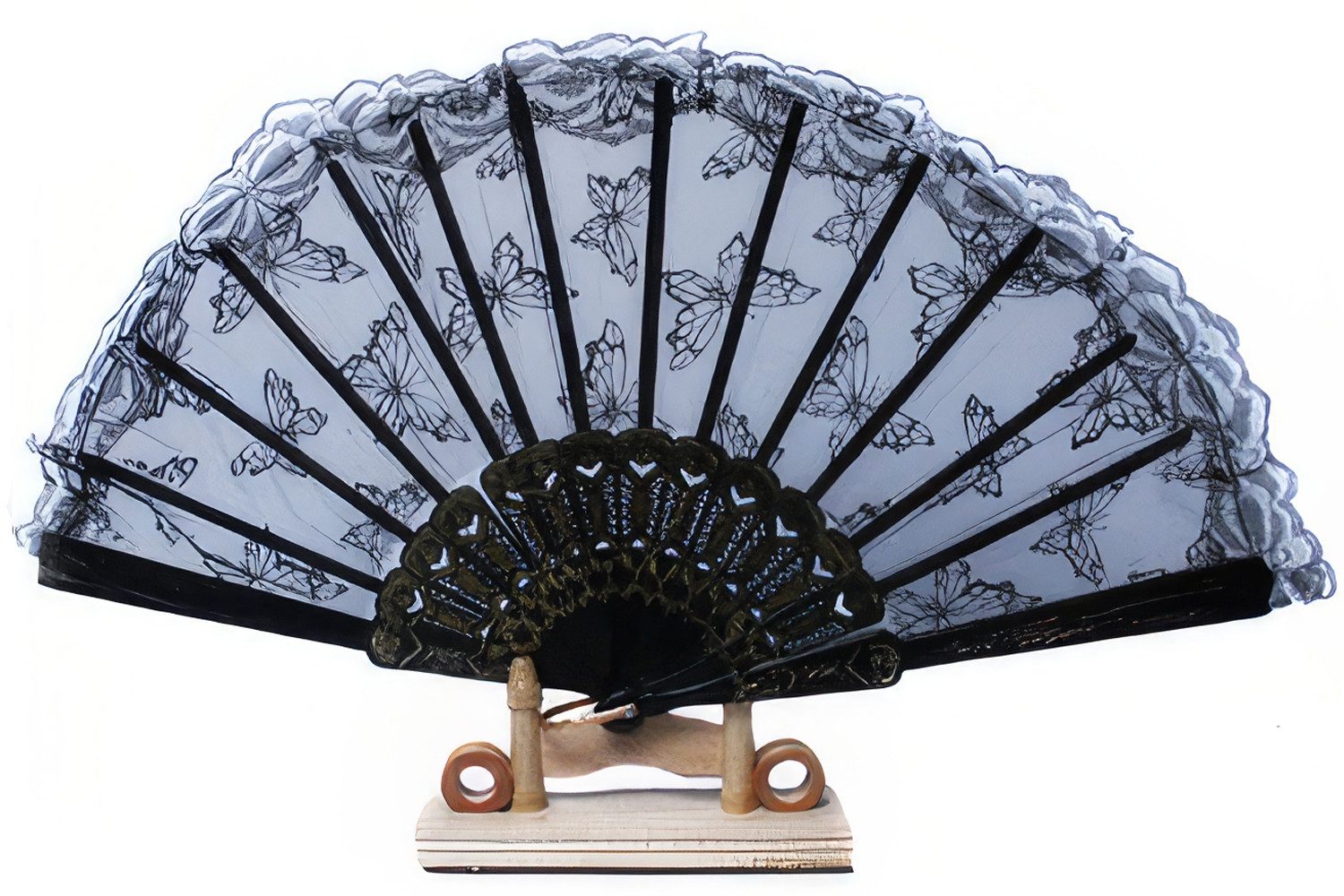 Yudu Handfächer "Schmetterling" Fächer durchsichtig mit Spitze