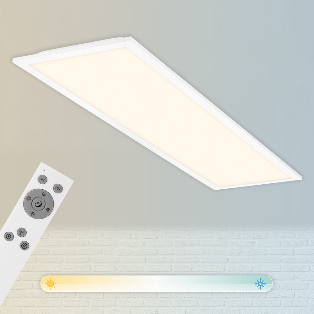 Briloner Leuchten LED Panel 7167-016, CCT Farbtemperatursteuerung, Fernbedienung, dimmbar, ultraflach, LED fest verbaut, Kaltweiß, Neutralweiß, Tageslichtweiß, Warmweiß, Deckenlampe, 100x25x6cm, Weiß, 24W, Wohnzimmer, Schlafzimmer, Küche