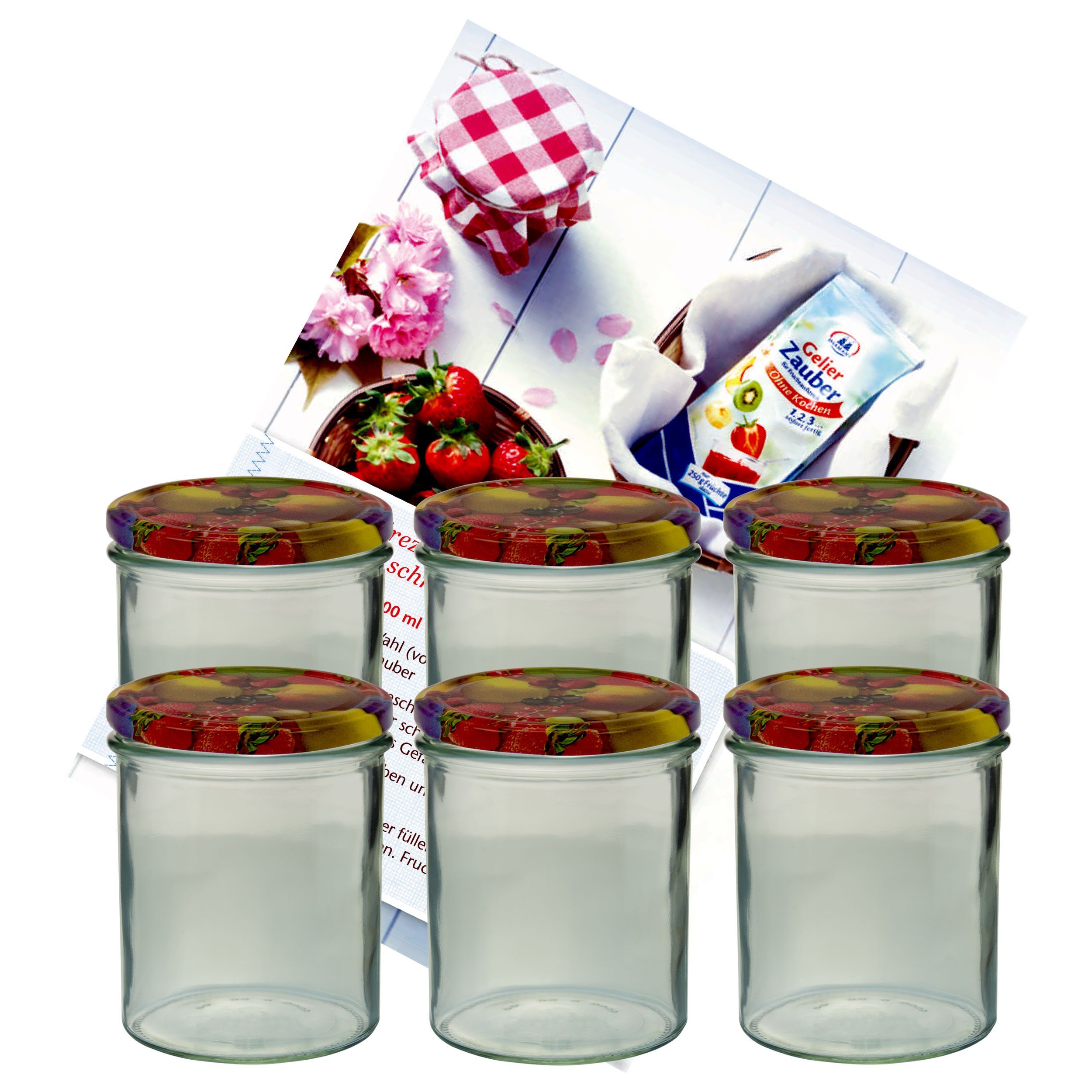 MamboCat Einmachglas 6er Set Sturzglas 350 ml To 82 Obst Deckel incl. Diamant Rezeptheft, Glas