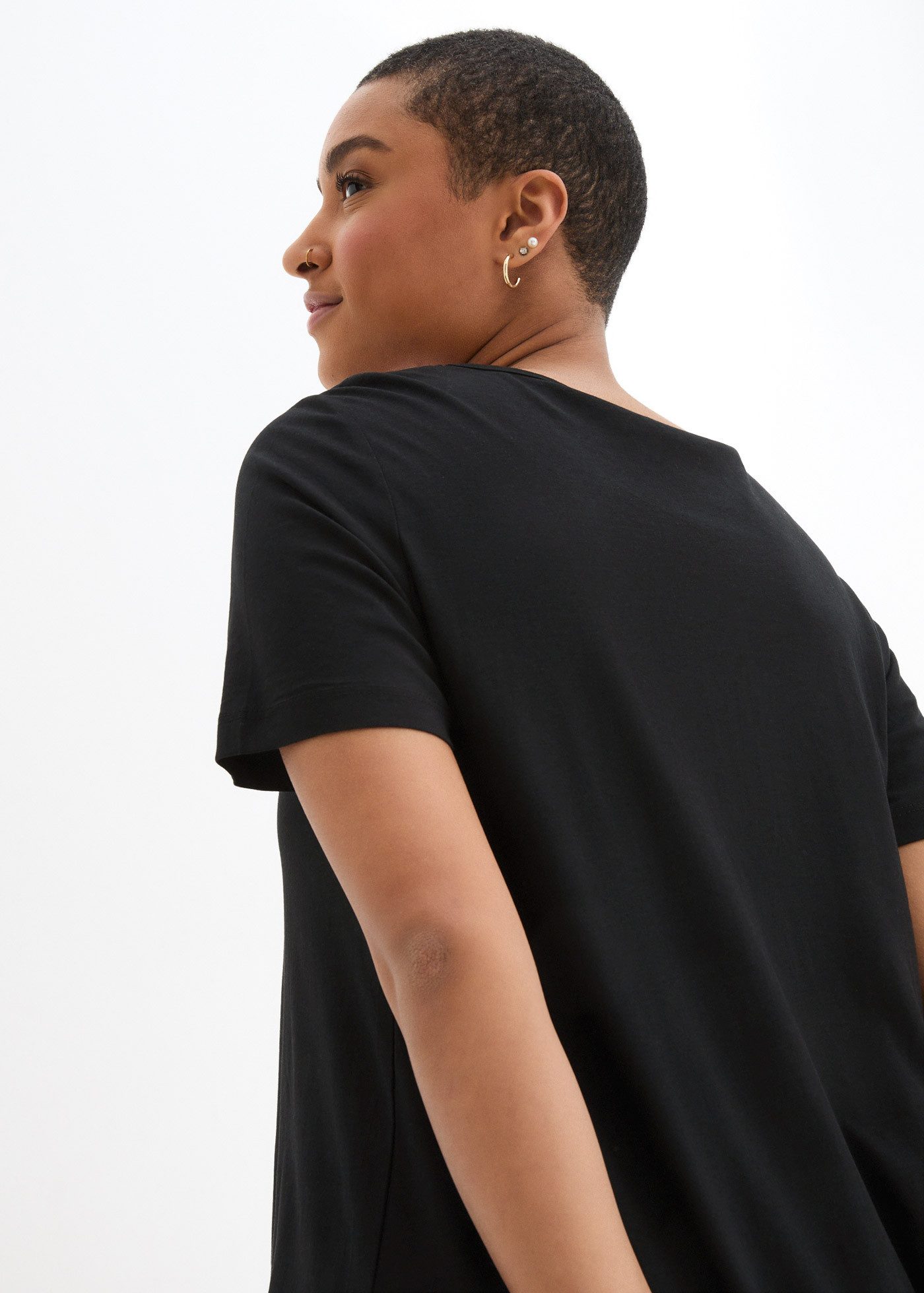 bonprix T-Shirt dezente A-Linie, Kurzarm, aus Baumwolle und Viskose