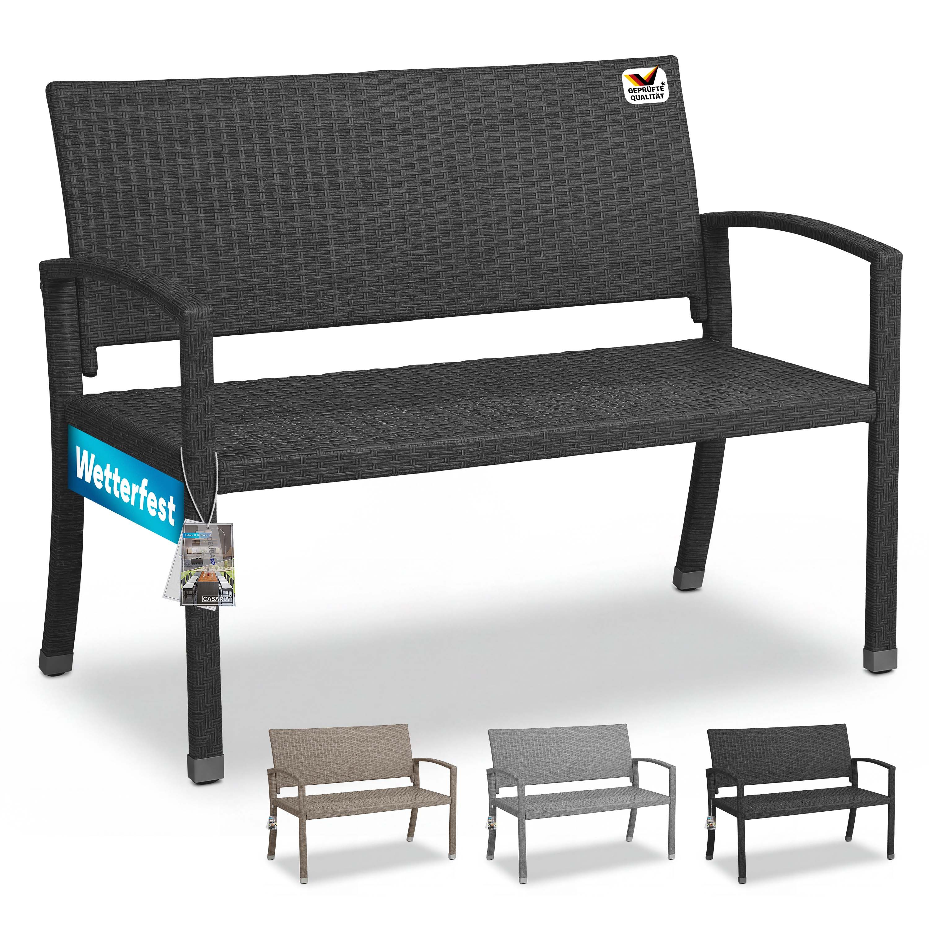 Casaria Gartenbank, Sitzbank Wetterfest 320kg Belastbar Garten Bank Polyrattan Schwarz