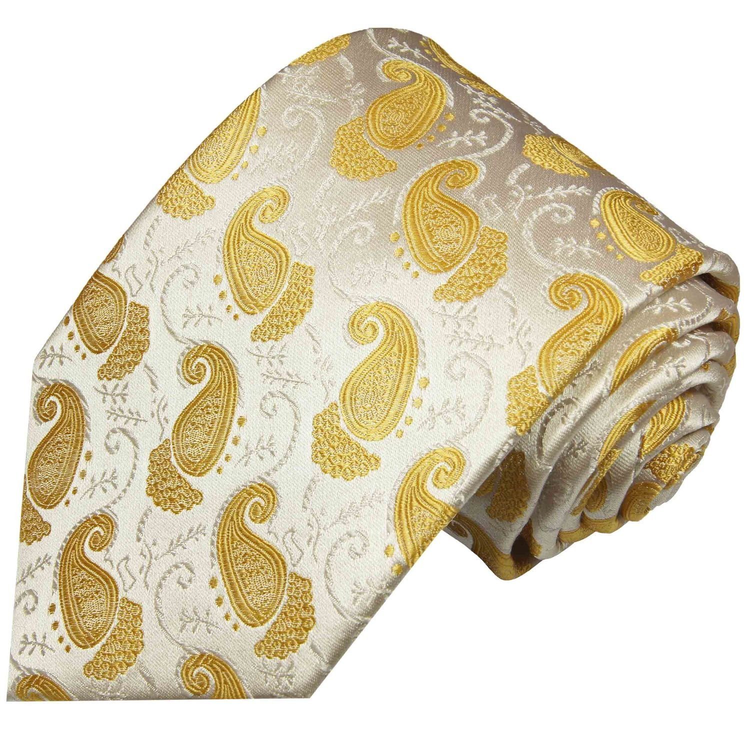 Seidenkrawatte Schlips Elegante Krawatte Herren (8cm), Malone 100% ivory paisley 886 Seide brokat Paul Breit gold