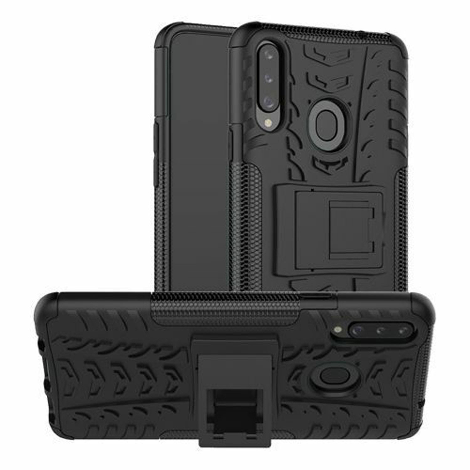 betterfon Handyhülle für Samsung Galaxy A20s Schutzhülle Panzer Case Schwarz, Stoßfeste Dual-Layer Hülle mit Kickstand kratzfest und formstabil