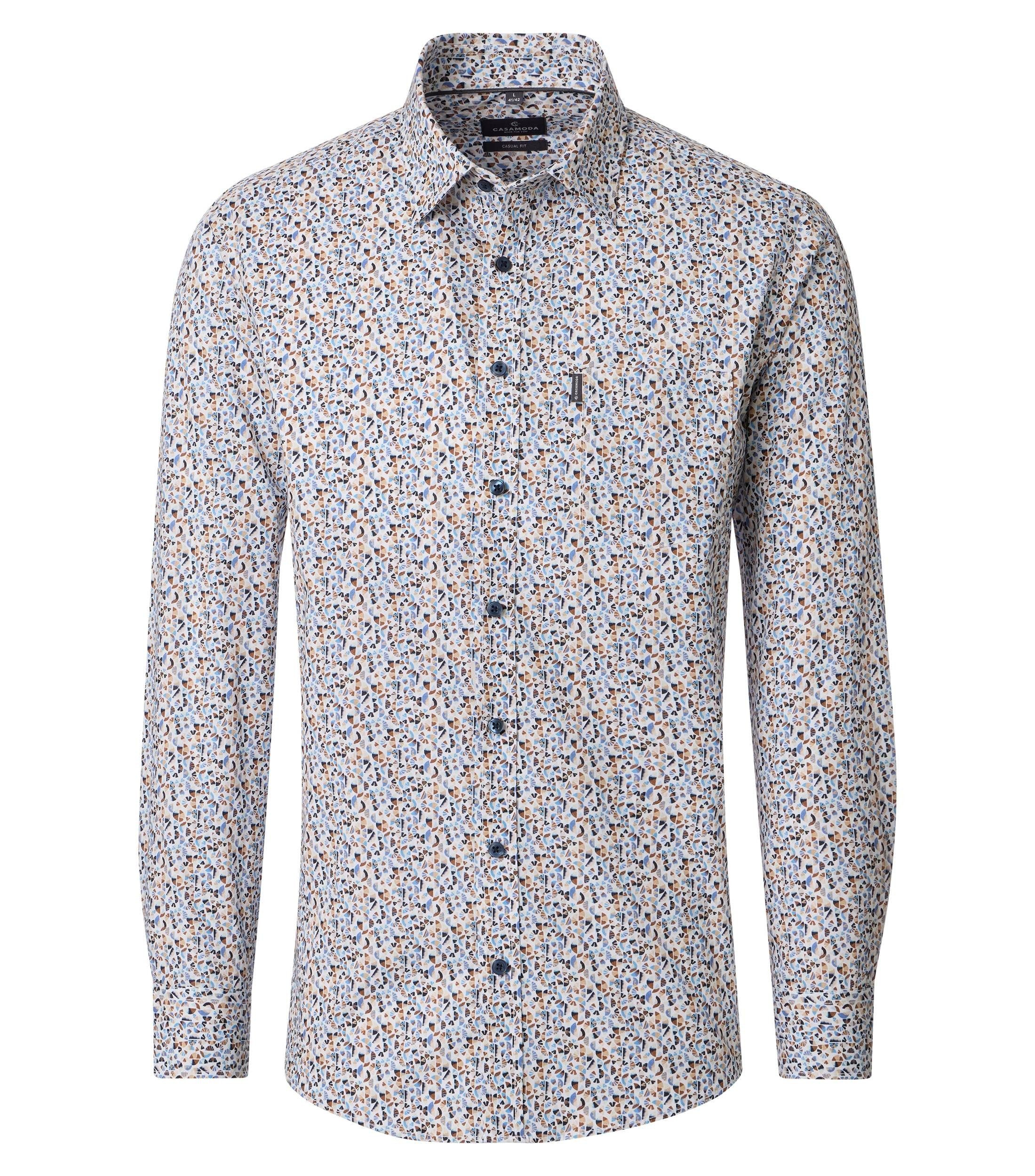 CASAMODA Langarmhemd CASAMODA Herren Freizeithemd Langarm Kent Casual Beige Muster