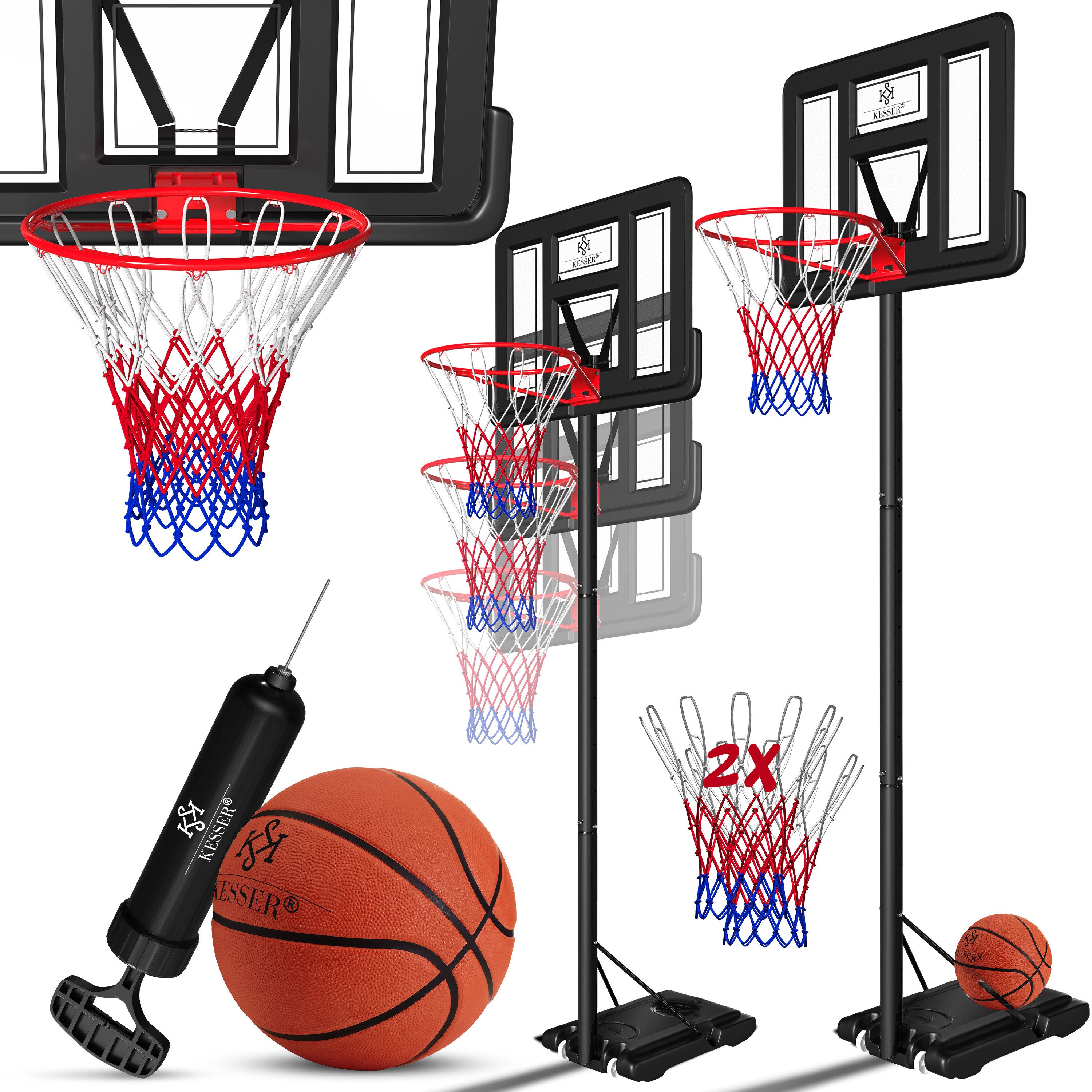 KESSER Basketballkorb, Basketballkorb Premium mit Ständer Rollen Inkl. Basketball