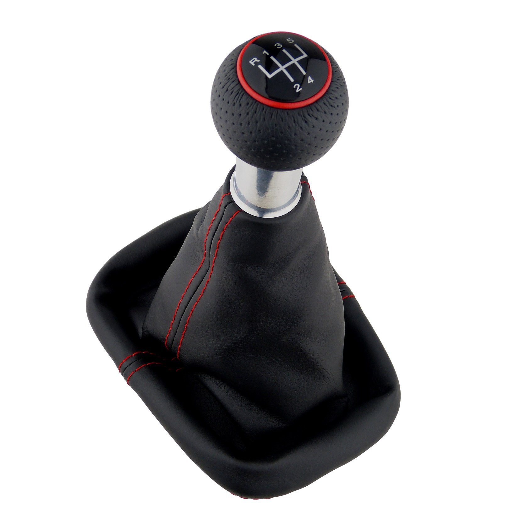 L & P Car Design Schalthebel Schaltknauf Auto Rot perforiert f. VW Golf 4 IV Bora 12mm 5 Gang (Set, 1 St., Schaltknauf+Schaltsack+Rahmen), Plug&Play Montage