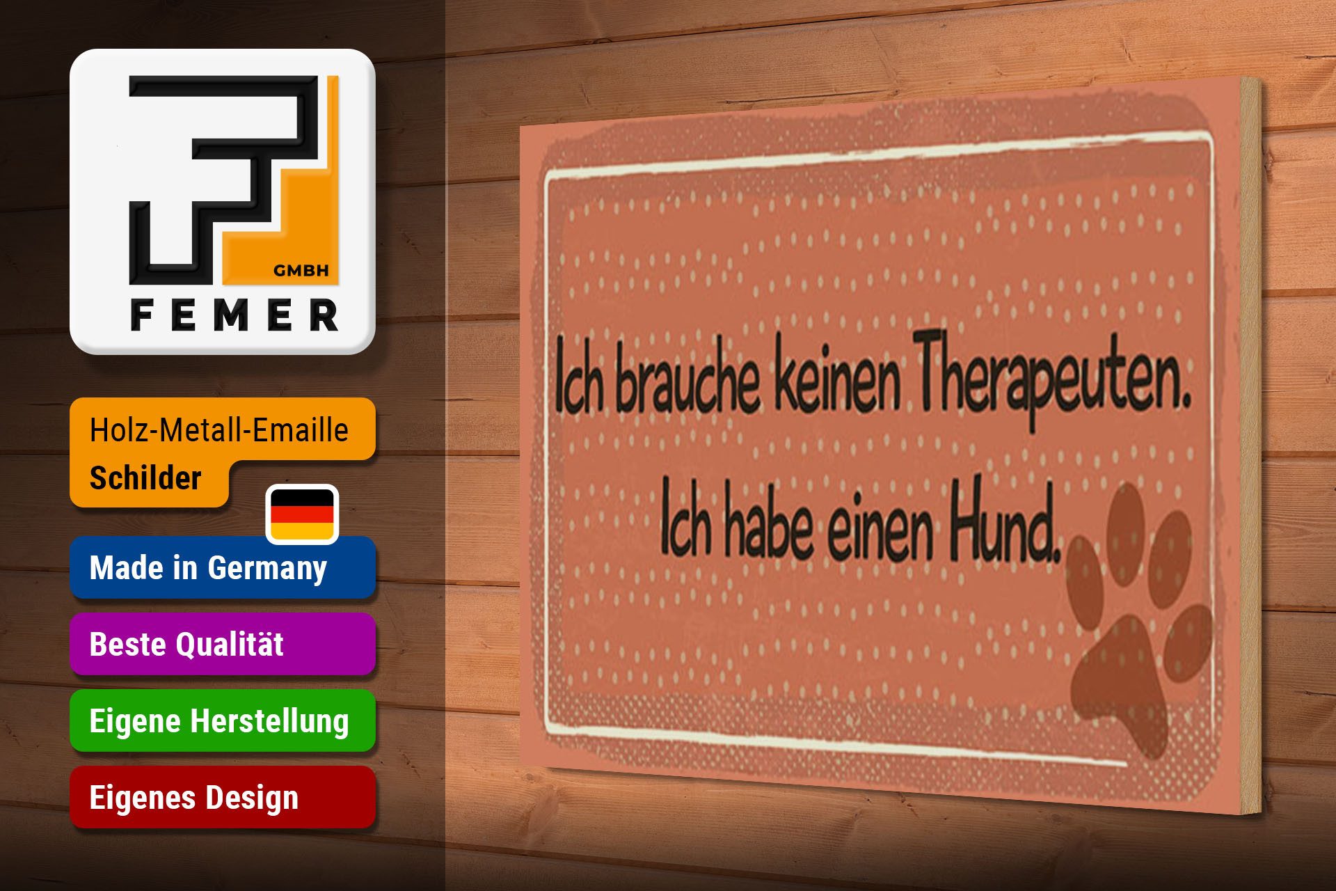 Femer GmbH Holzbild Spruch 30x40 cm Brauche keinen Therapeuten Schild, (1 St), Glatte Holzfaserplatte (MDF), vorn beschichtet