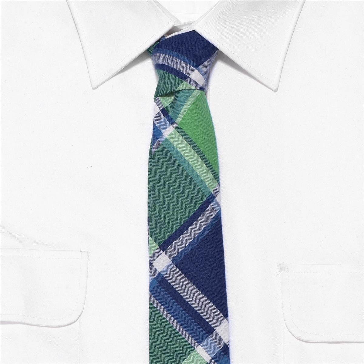 DonDon Krawatte Herren Krawatte 1-St., kariert 6 Streifen mit oder (Packung, grün Baumwolle, gestreift, festliche Krawatte) oder oder Karos cm für Büro Veranstaltungen 1x kariert