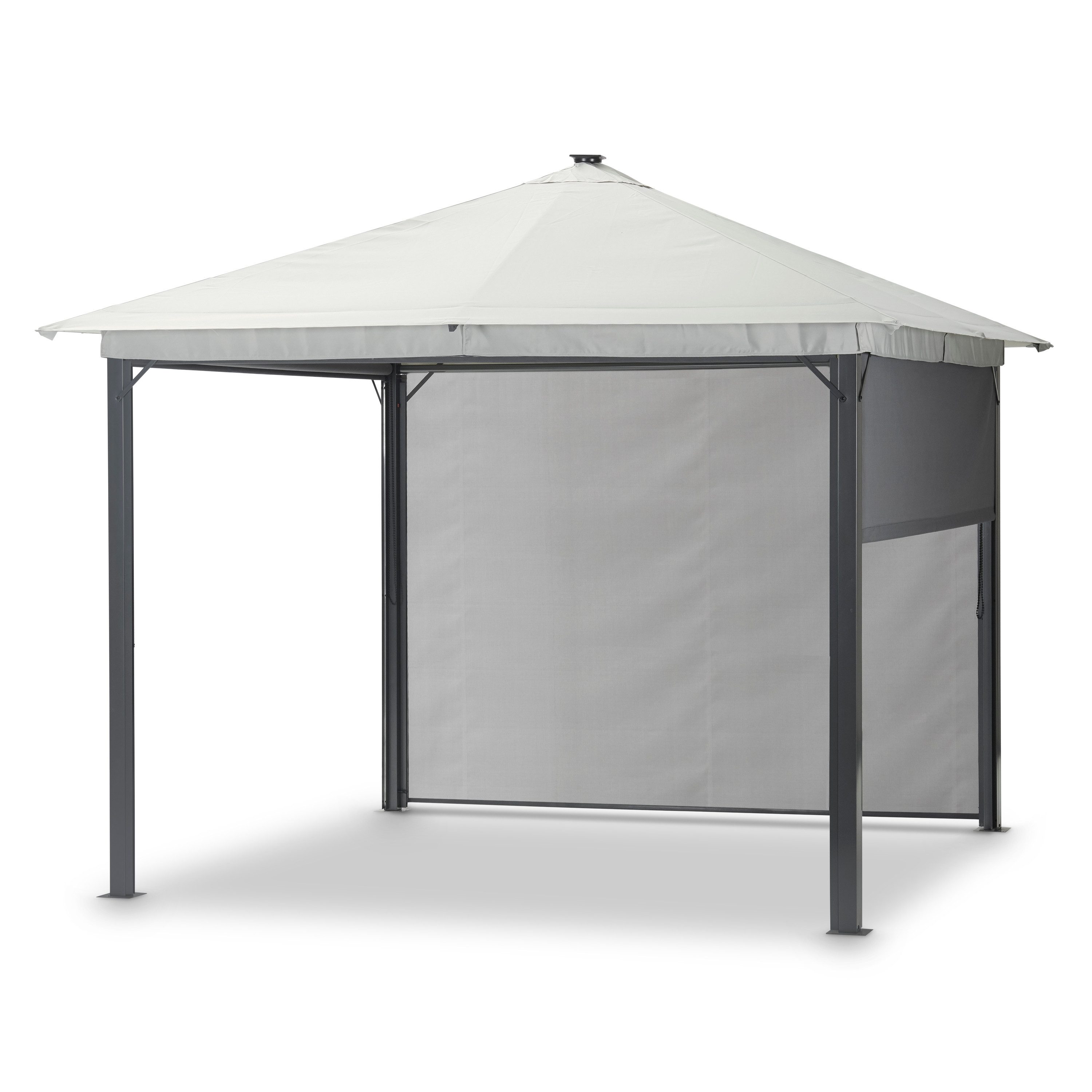 Leco Pavillon Solarpavillon LINA 3x3 m anthrazit lichtgrau, mit 4 Seitenteilen, 300x300 cm