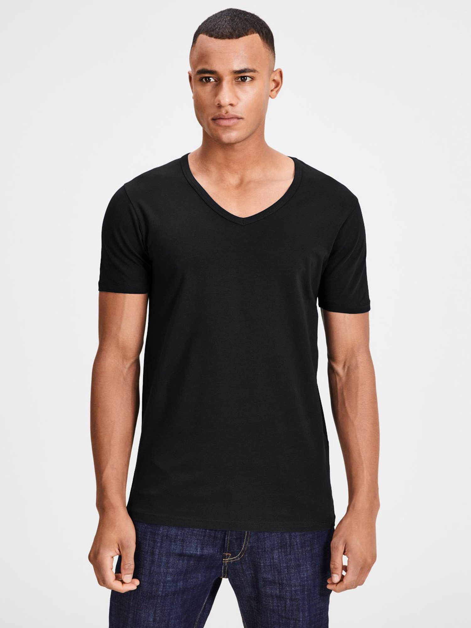 Jack & Jones T-Shirt Basic V-Neck (3-tlg., 3er Pack) etwas länger geschnitten, nicht zu kurz