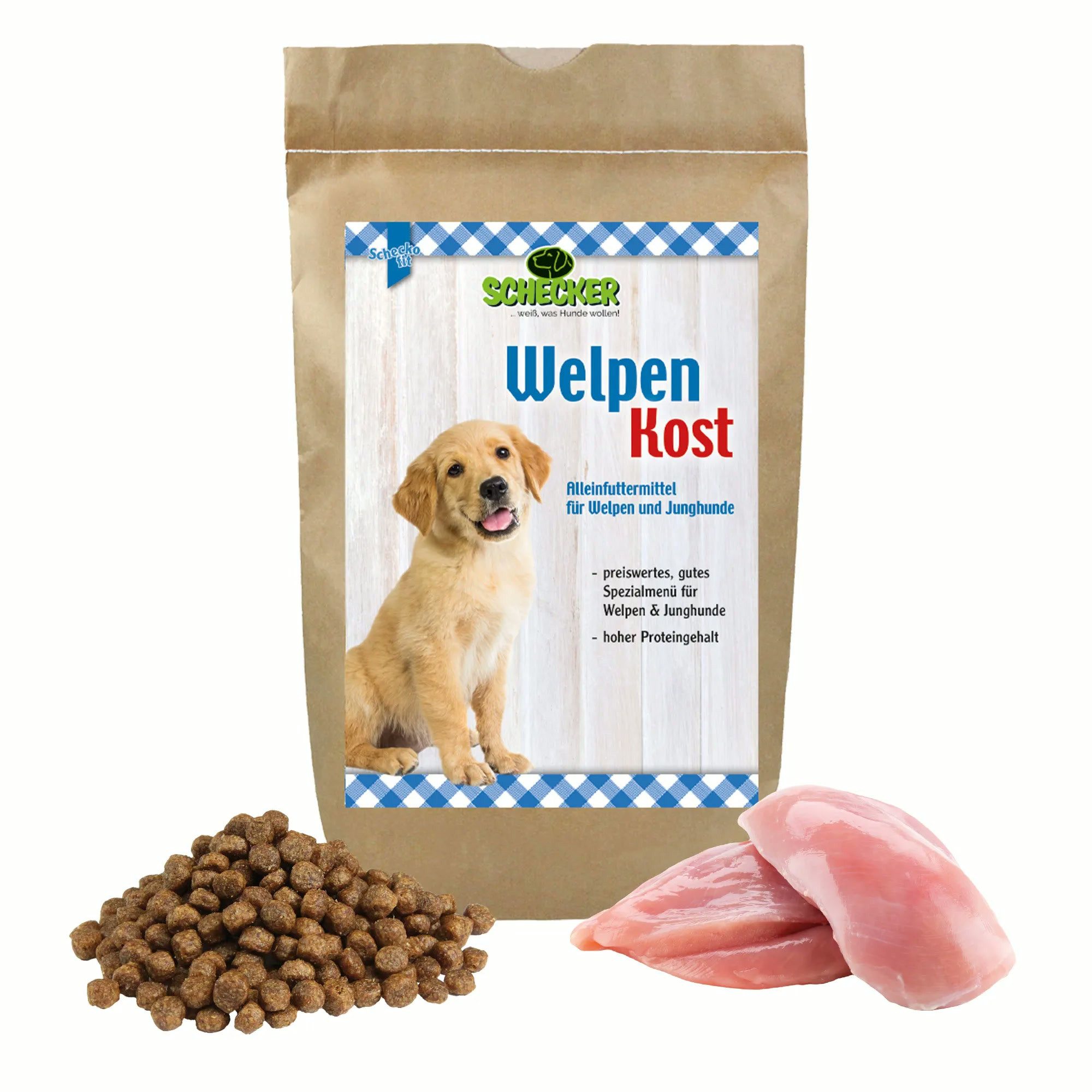 Schecker Schecker Trockenfutter Welpen Kost, Alleinfuttermittel für: Hunde, Ohne Farbstoffe, ohne Konservierungsstoffe