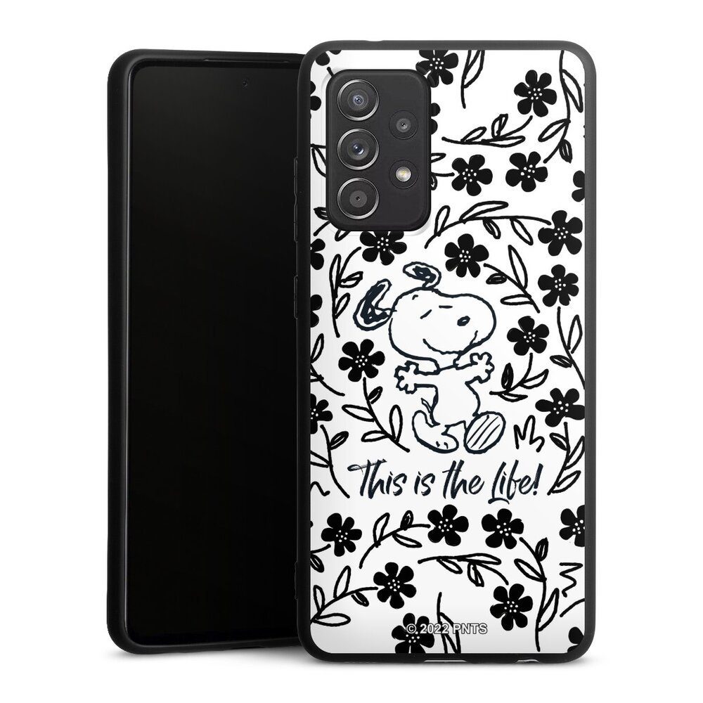 DeinDesign Handyhülle Peanuts Blumen Snoopy Snoopy Black and White This Is The Life, Samsung Galaxy A52s 5G Silikon Hülle Premium Case Handy Schutzhülle