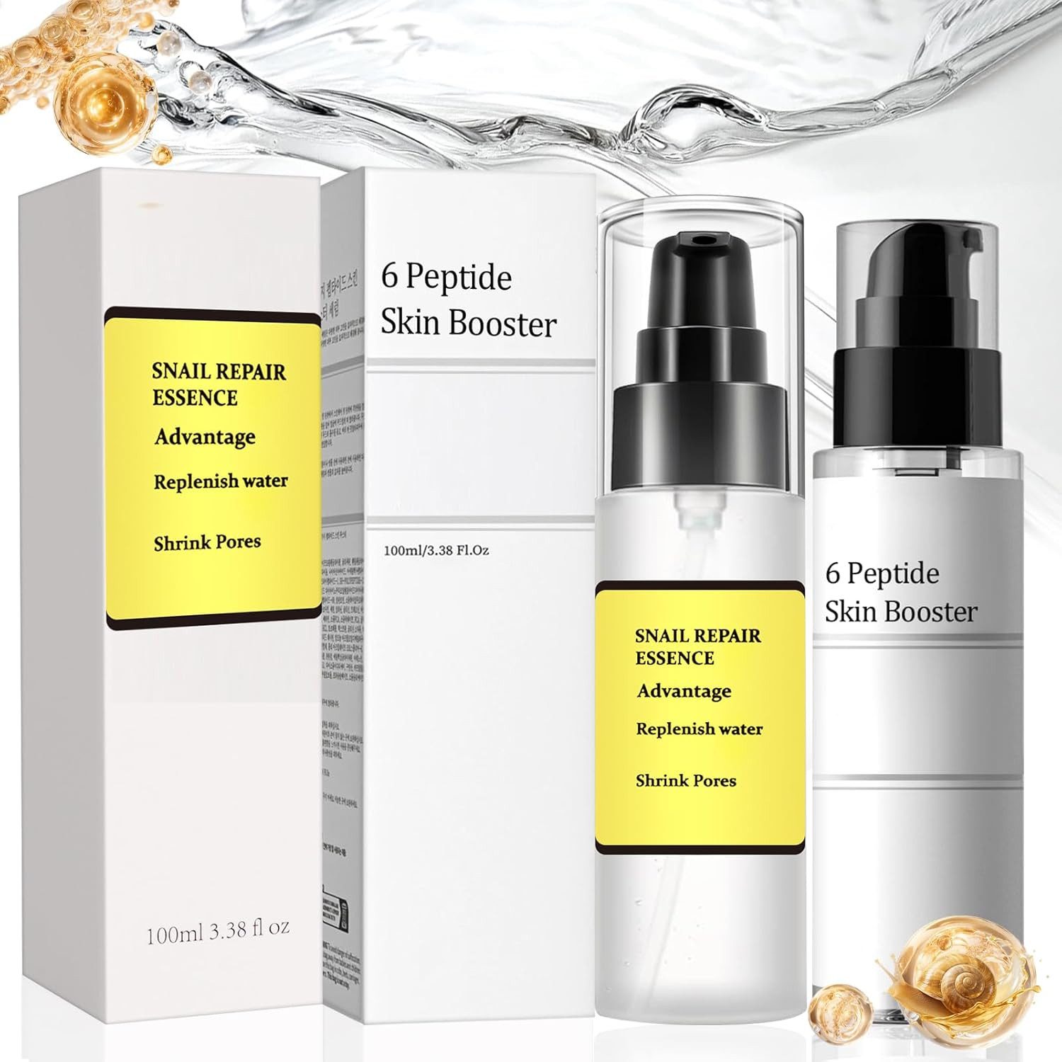 Snail 96 Anti-Aging-Creme Mucin 96% Peptide Booster Set – Essence & Peptide Serum (100 ml + 100 ml), 2-teiliges koreanisches Hautpflege-Set (Essence + Serum)