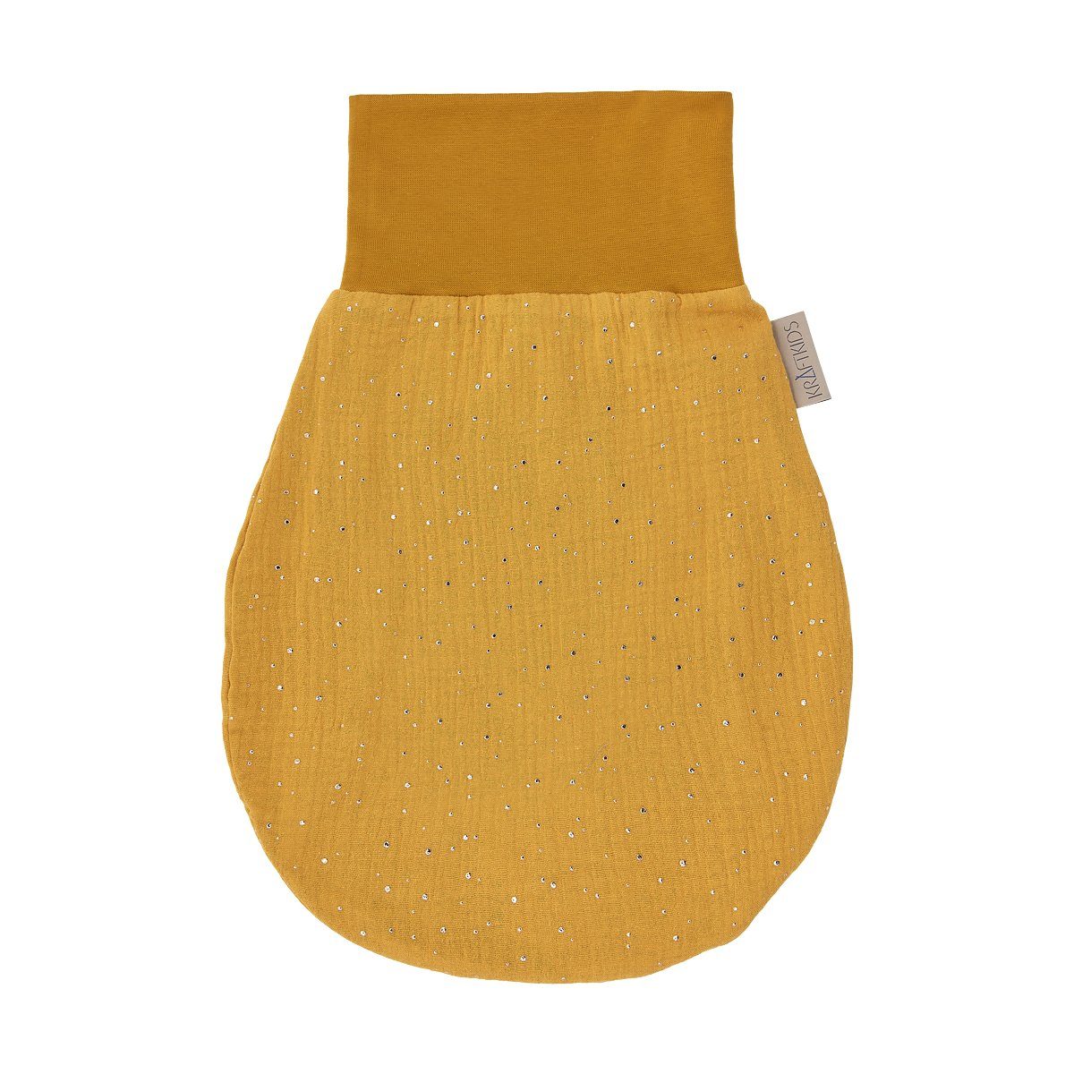 KraftKids Babyschlafsack Musselin goldene Punkte auf Gelb, Herbst/Winter-Variante, 100% Baumwolle, hochwärtiger Stoff, Innen warmer Fleece