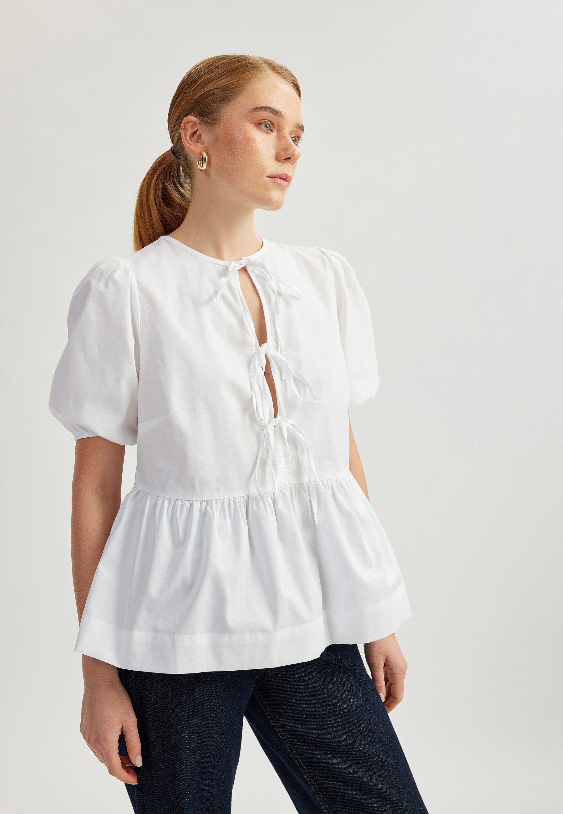 Koton Langarmbluse 3/4 Ärmel Kragen Zum Schnüren Langarmbluse