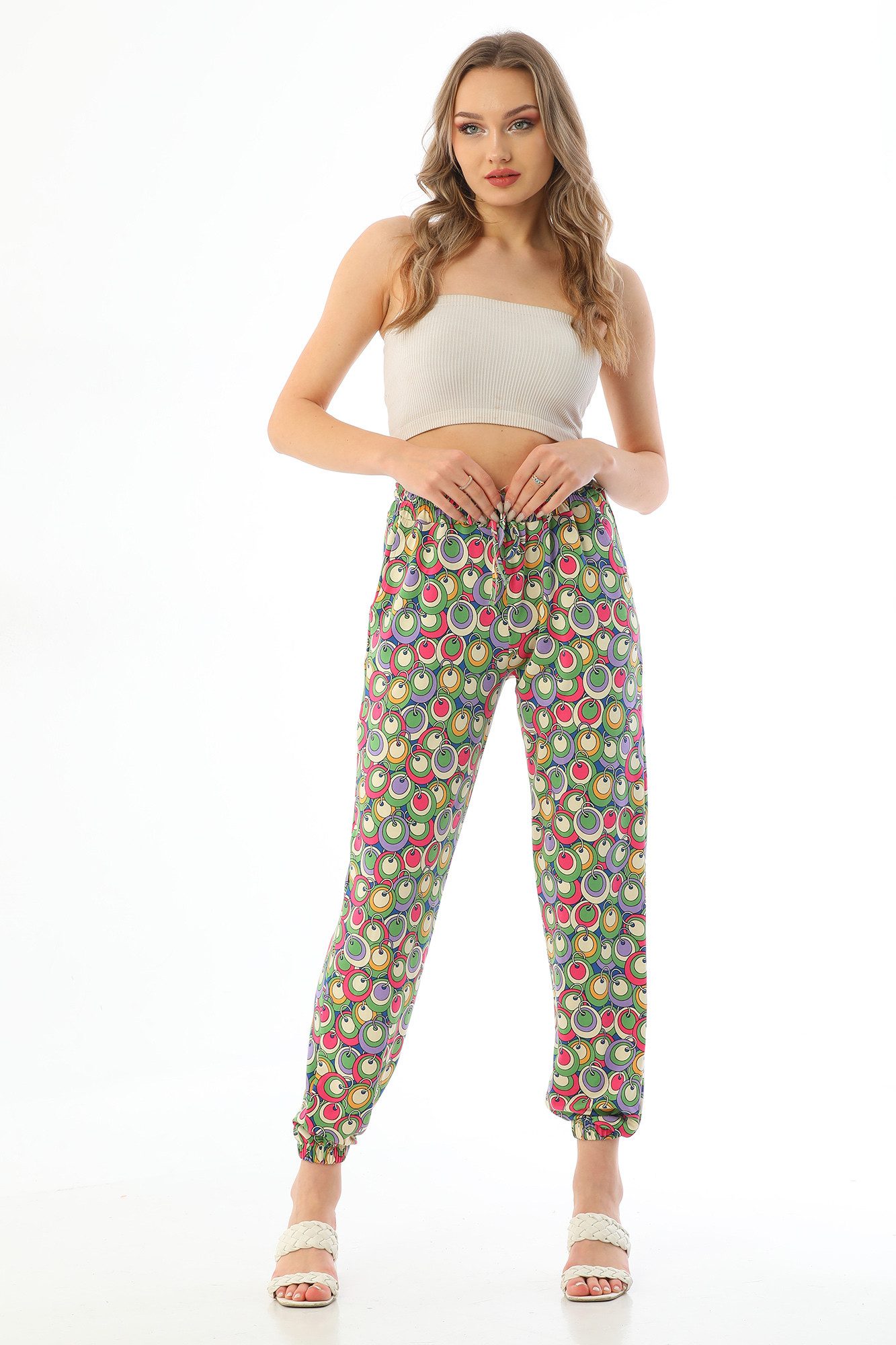 Bongual Haremshose Sommerhose Aladinhose Retro Kreise Muster günstig online kaufen