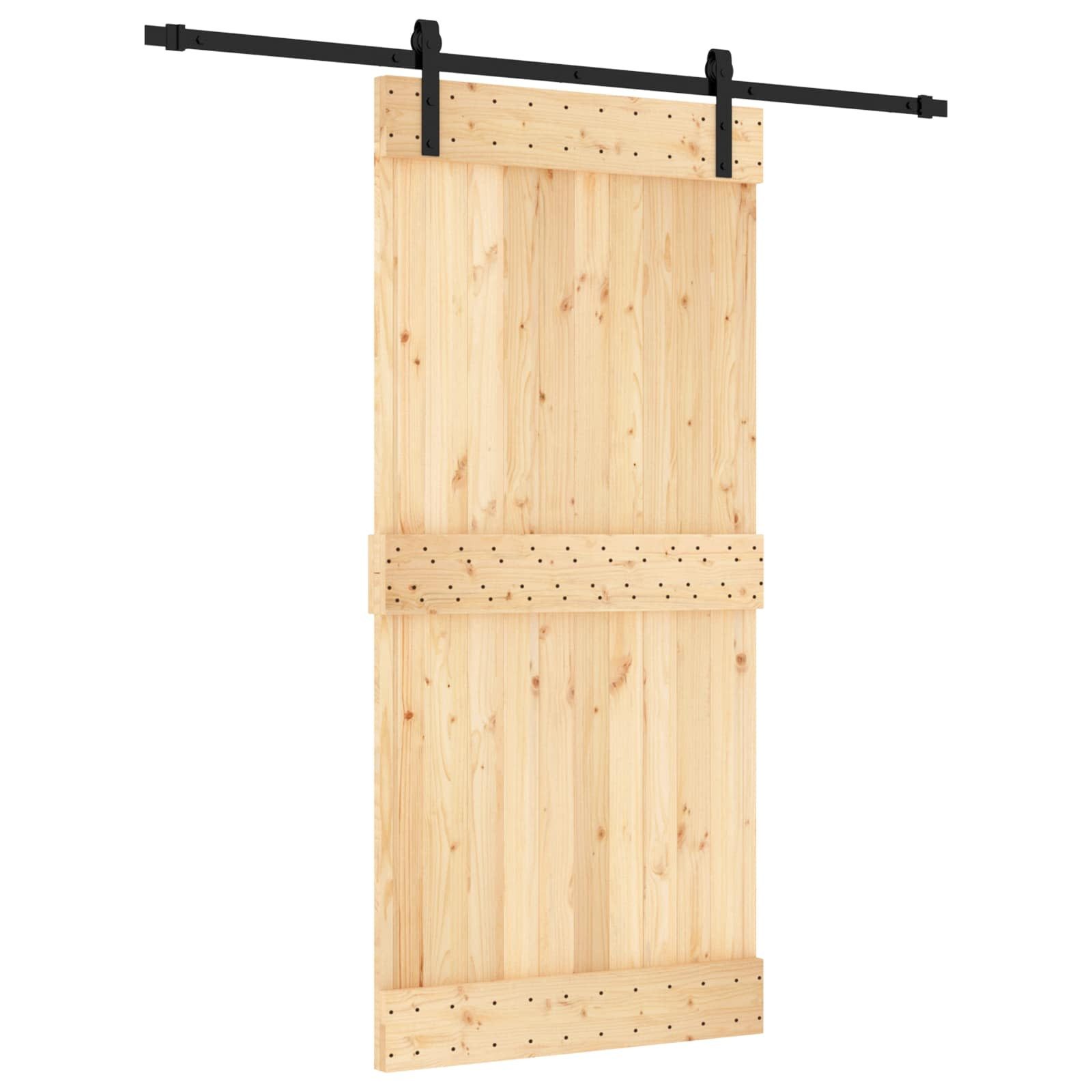 Schiebetür Schiebetür Natürlich und Schwarz 95 x 210 cm Massivkiefer