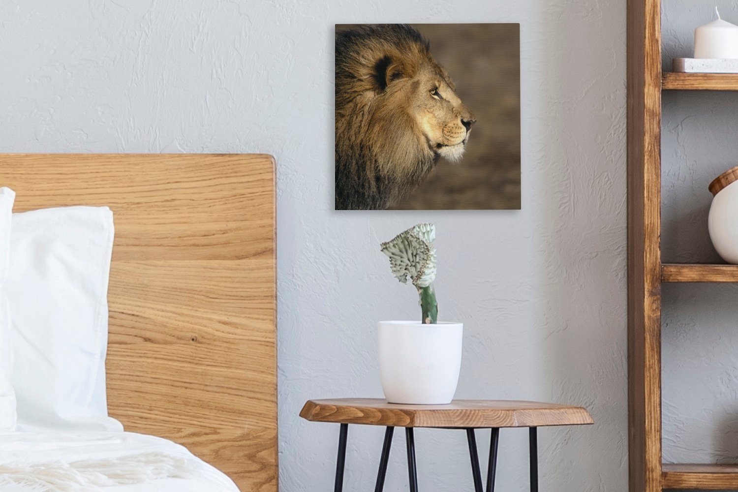 Leinwandbild Bilder Löwe Wohnzimmer Leinwand Profil für (1 OneMillionCanvasses® Schlafzimmer Afrika, St), - -