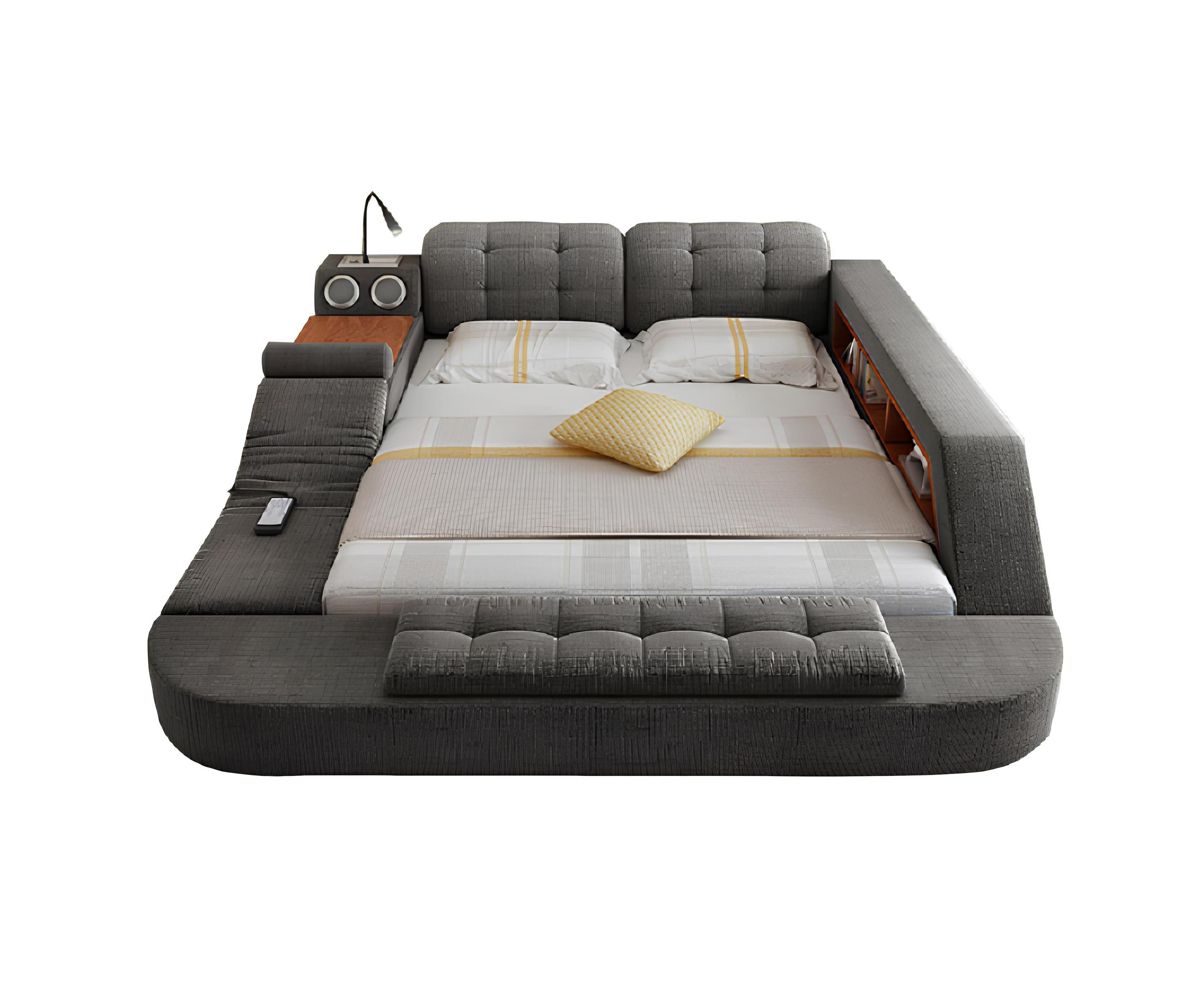 Xlmoebel Multimediabett Stilvolles Bett mit Polsterung, Hotelqualität und Massagefunktion, (Multifunktions Bett), Hergestellt in Europa