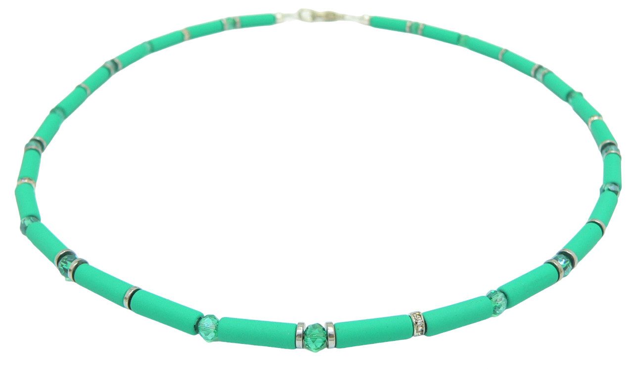 traumschmuck Collier 034y Halskette Walzen 4mm Hämatit grün Hämatit silber Strass (Geschenk, Muttertag, Weihnachten, Geburtstag, Valentinstag, incl. Schmuckbox), handgefertigt, Made in Germany