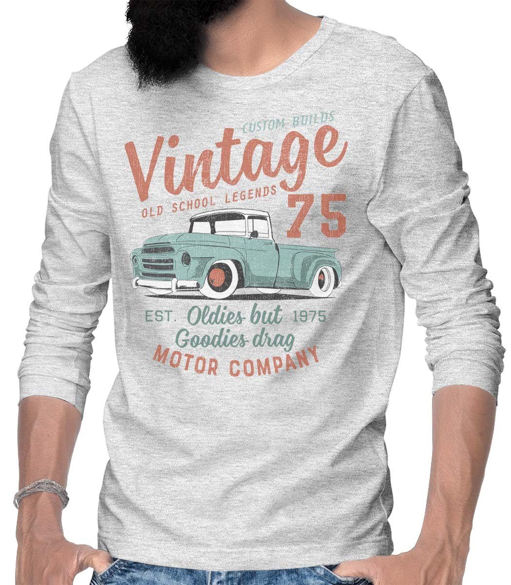 Rebel On Wheels Longsleeve Herren Langarm T-Shirt Vintage Truck 75 mit Auto / US-Car Motiv Grau Melange