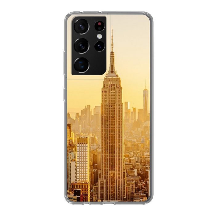 MuchoWow Handyhülle Goldener Sonnenuntergang am Empire State Building in New York Phone Case Handyhülle Samsung Galaxy S21 Ultra Silikon Schutzhülle