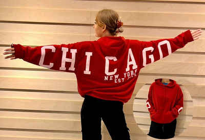 Worldclassca Hoodie Worldclassca Damen Oversized Hoodie Kapuzenpullover Sweatshirt CHICAGO