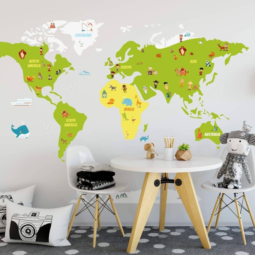 K&L Wall Art Wandtattoo Klebebilder Lustige Kinder große Weltkarte 3D 140x89cm Sticker, Wandbild selbstklebend, entfernbar