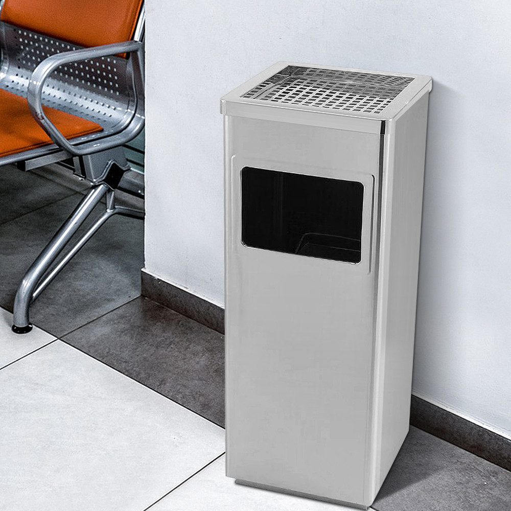 JEOBEST Mülleimer Aschenbecher Abfalleimer mit Inneneimer, EDELSTAHL, 35L, entnehmbarer Inneneimer und Ascher, eckig