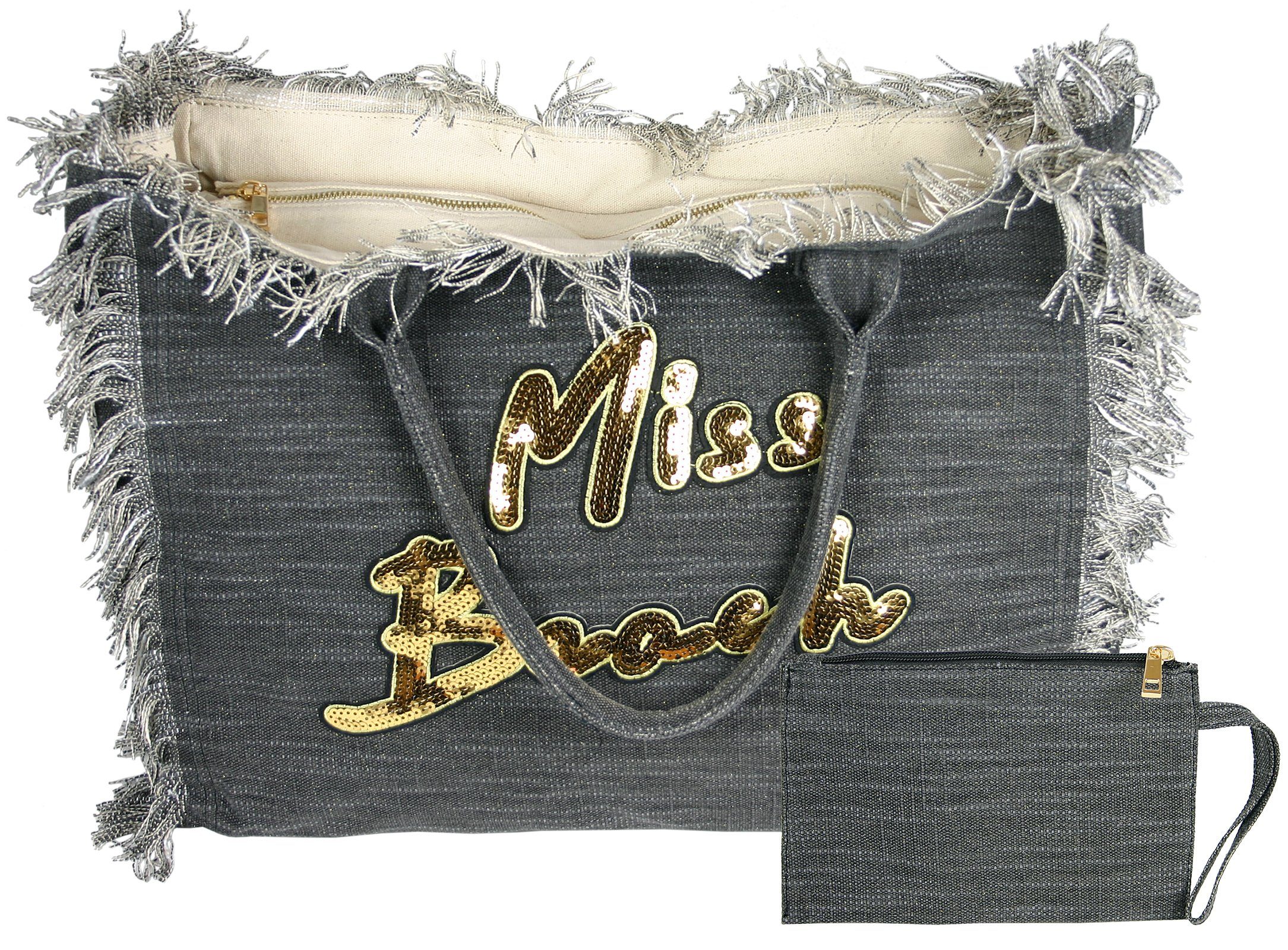 Miss Beach Strandtasche - Badetasche mit Reißverschluss - Shopper aus Canvas - 29 Liter