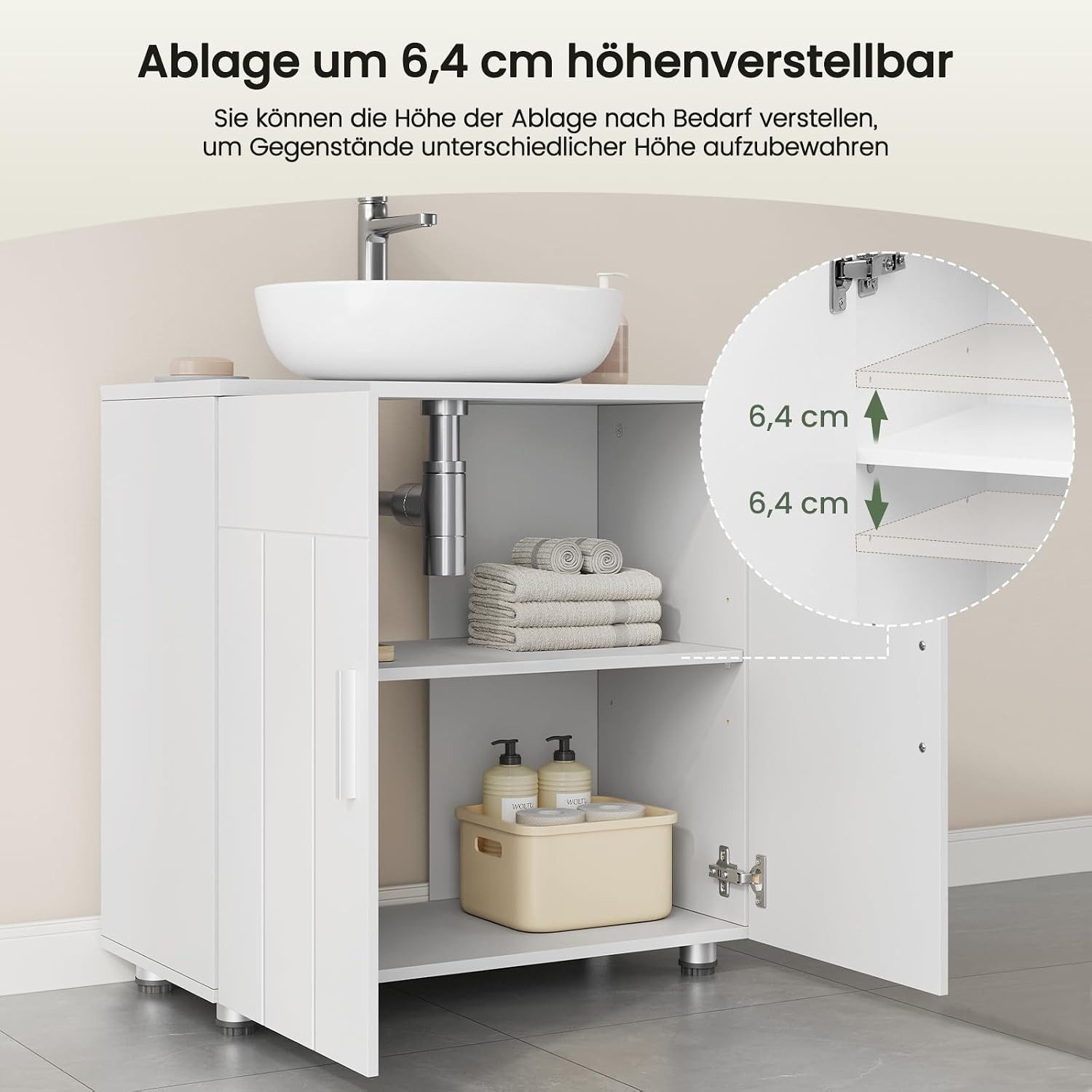 EUGAD Waschbeckenunterschrank (1-St) Landhausstil, MDF, 60x60x30 cm, Weiß – Bild 5 von 5