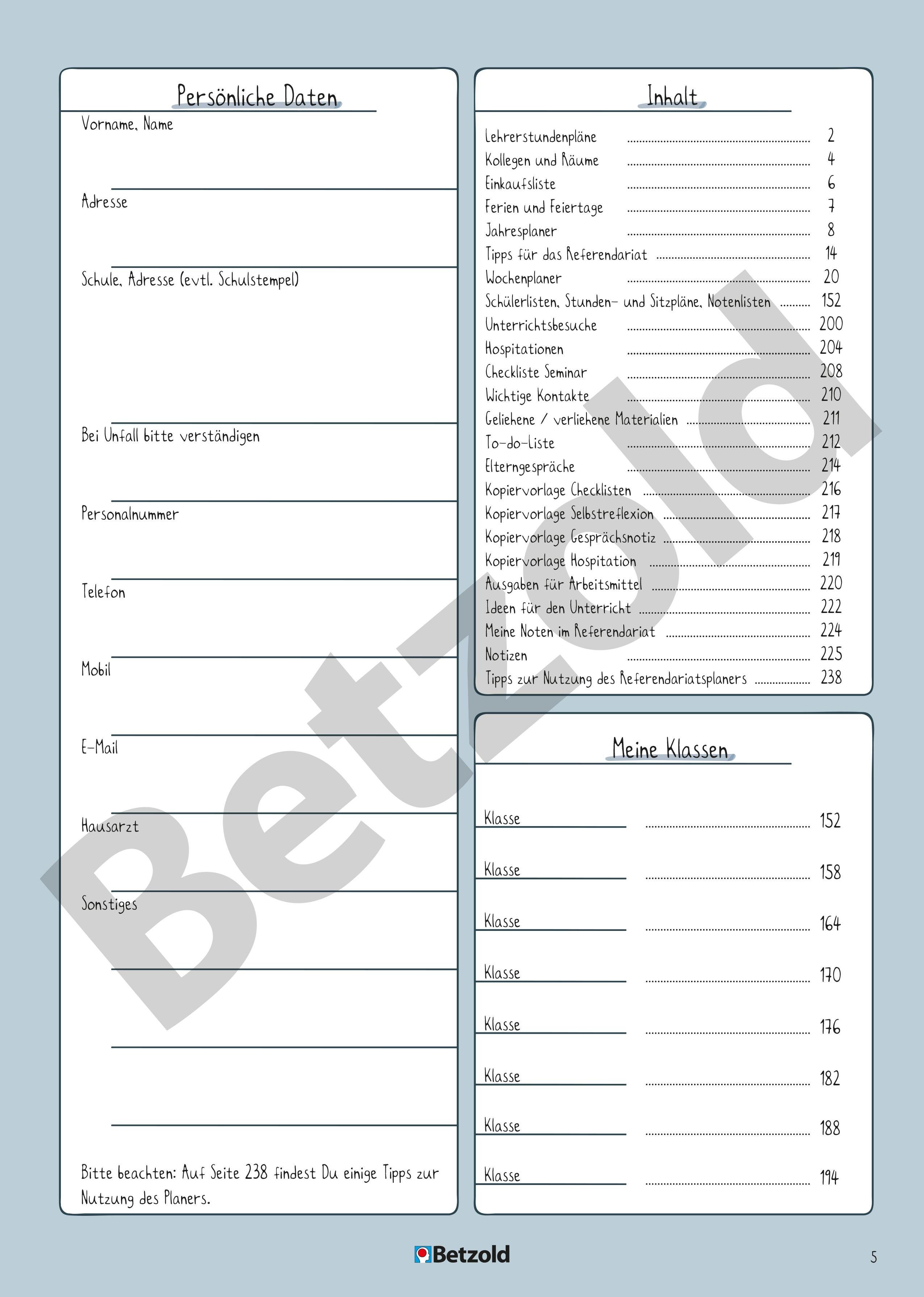 Betzold Lehrerkalender Referendariats-Planer, DIN A4 plus - Organizer Refplaner