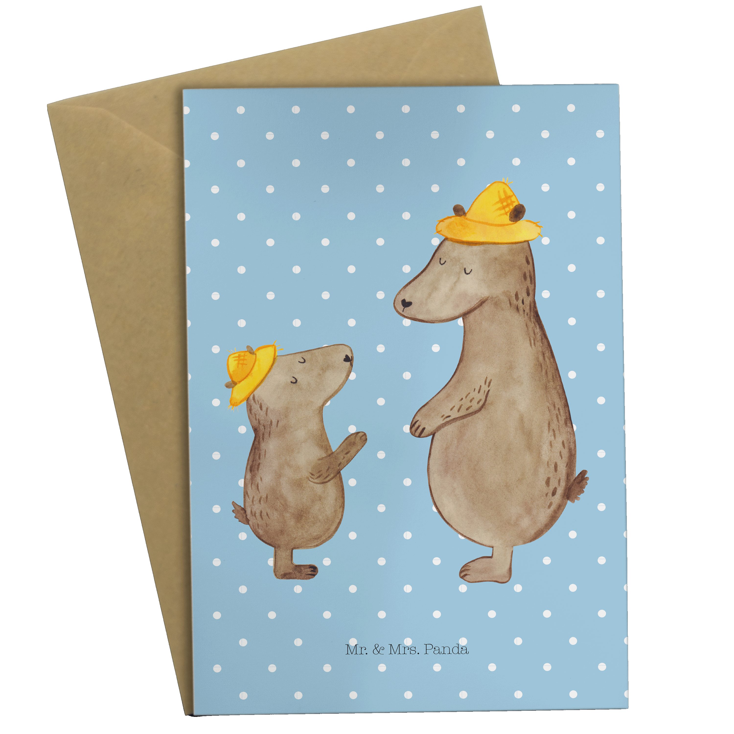 Mr. & Mrs. Panda Grußkarte Bären mit Hut - Blau Pastell - Geschenk, Lieblingsmensch, Papi, Brude