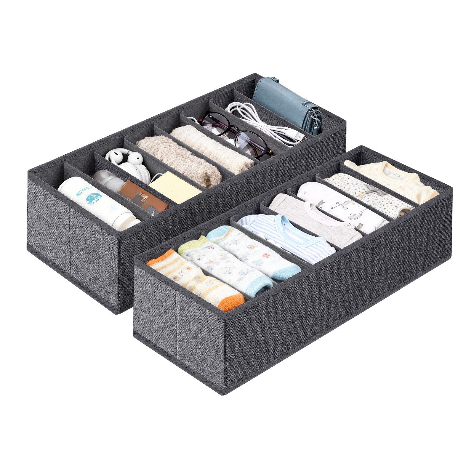 Sekey Aufbewahrungsbox Aufbewahrungsbox Set aus Vliesstoff – faltbarer Schubladen, 2 St, 19 × 40 × 11 cm, Organizer für Schrank und Kleiderschrank