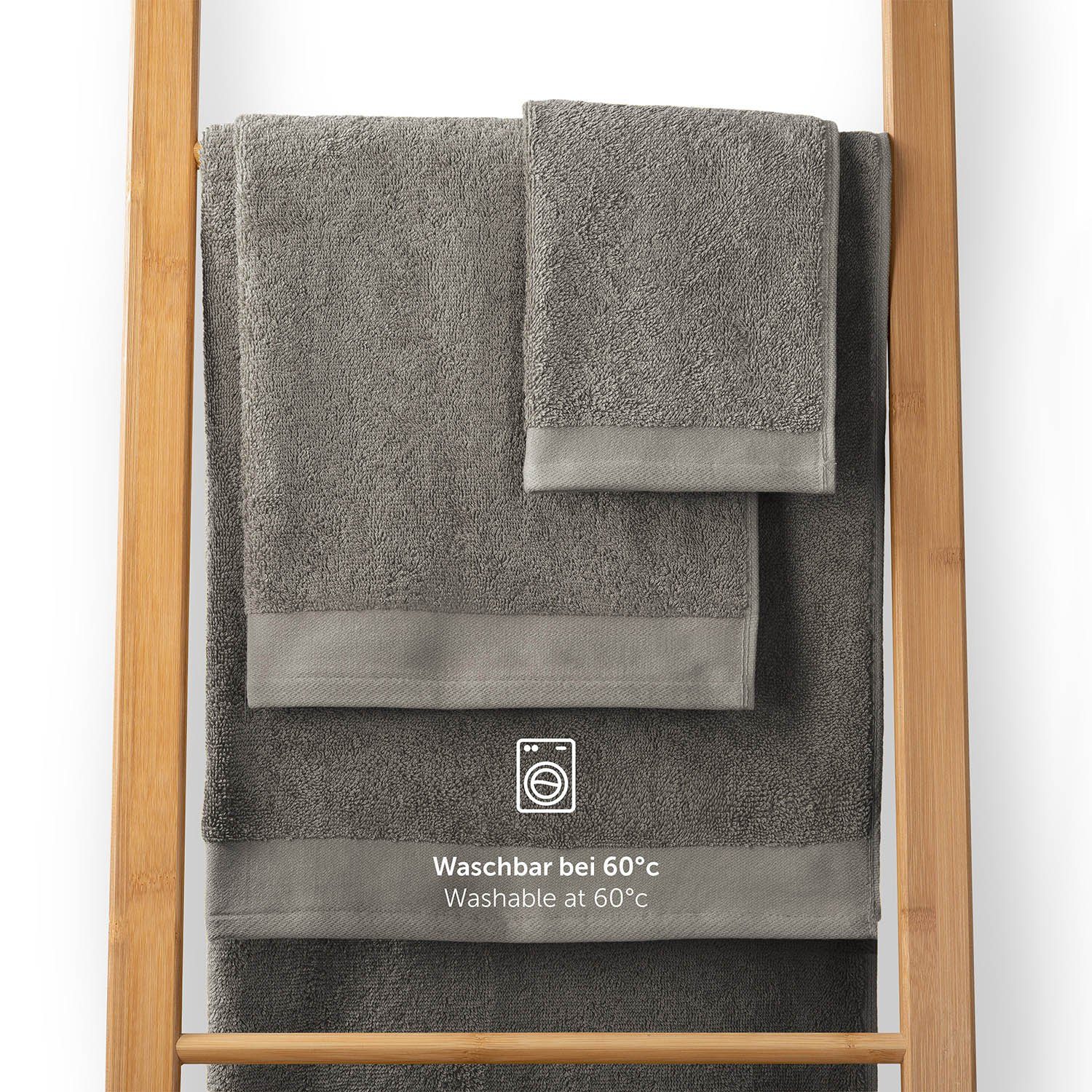 Handtücher Handtücher und Set saugstark, Frottee Blumtal Handtücher Grau 50x100cm Set Baumwolle 2er (2-St), weich mit Aufhängschlaufen, 100% Frottier - Premium