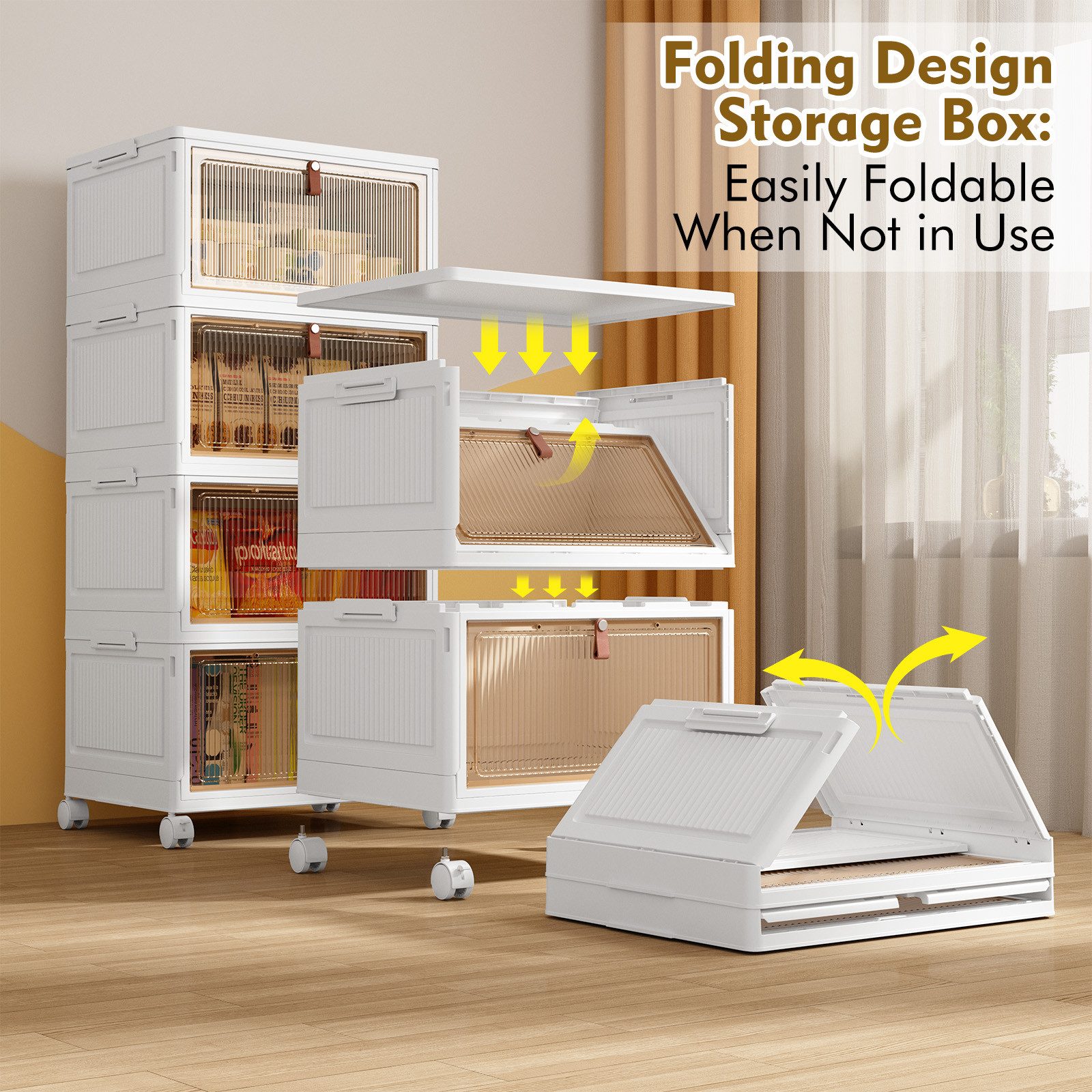 POPOLIC Aufbewahrungsbox Stapelbare Aufbewahrungsbox mit Rädern, Deckel (Kunststoff-Aufbewahrungsbox für Hausorganisation Schlafzimmer Wohnheimzimmer, 4 St., Ba – Bild 4 von 5