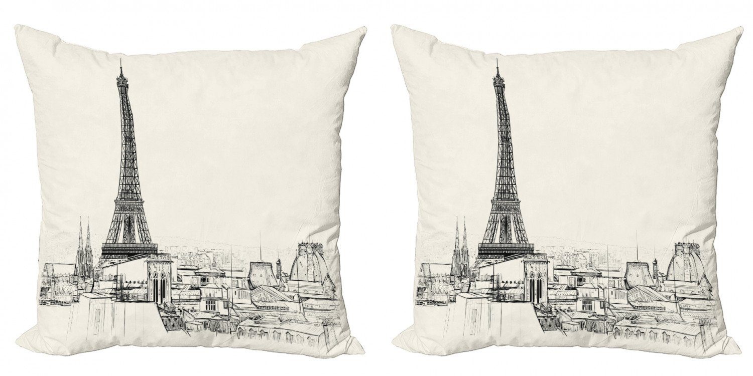 Kissenbezüge Modern Accent Doppelseitiger Digitaldruck, Abakuhaus (2 Stück), Stadt-Liebe Paris über Dächer Haus