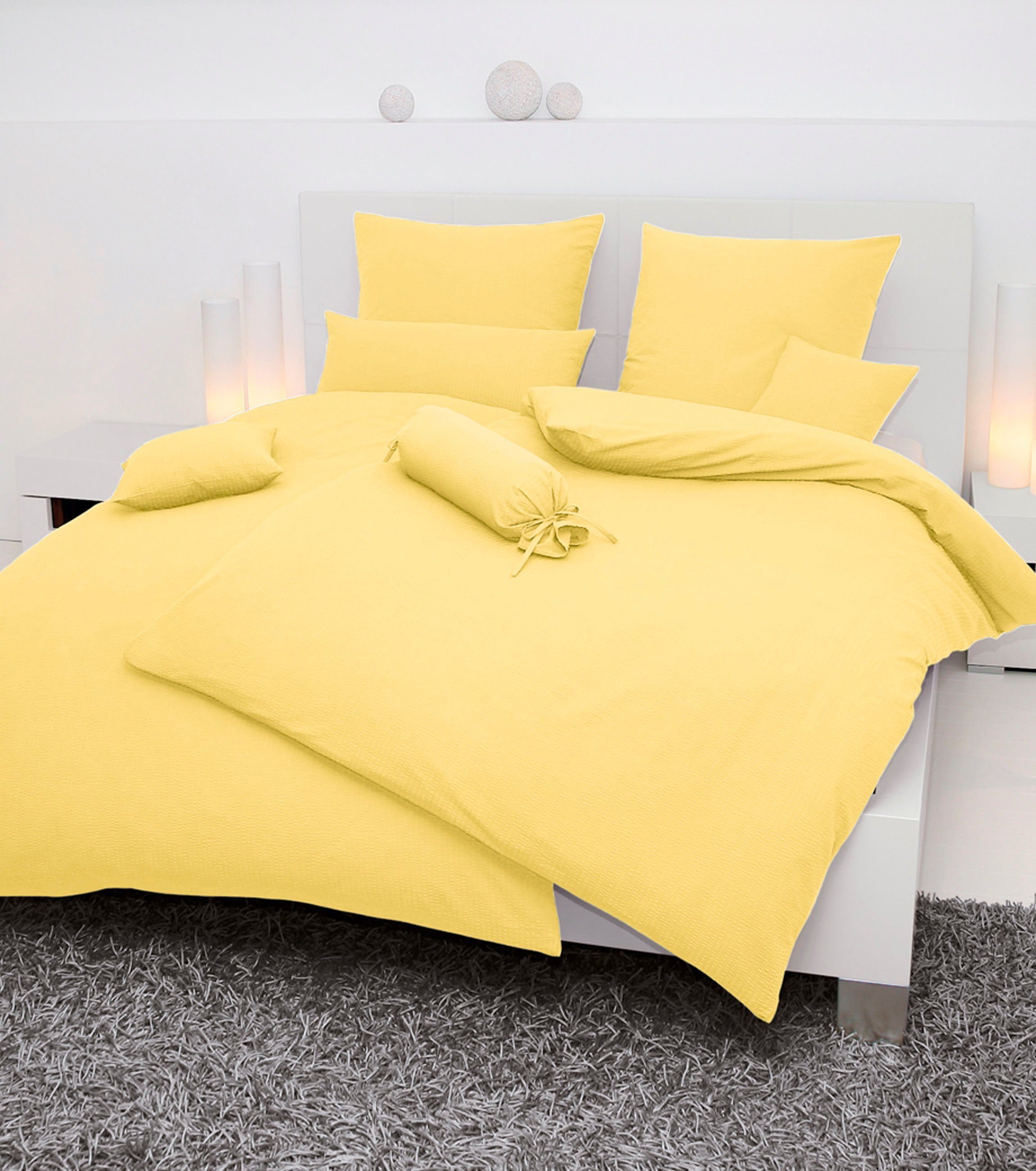 Janine Bettwäsche PIANO 0125 31, Seersucker 100% Baumwolle, uni, bügelfrei, Soft-Seersucker, 2 teilig, Markenreißverschluss, feinfädige Qualität, gekämmte Mako-Garne