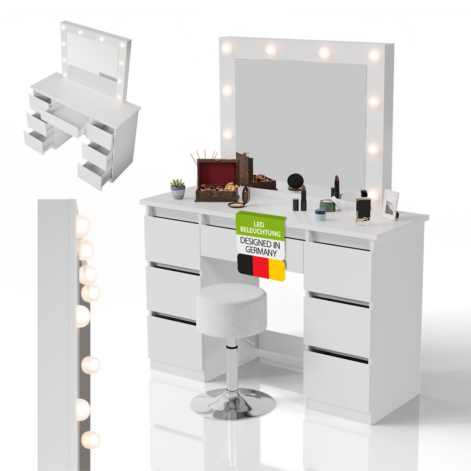 Juskys Schminktisch Talea (3-St), LED-Beleuchtung, 3 Helligkeitsstufen, mod günstig online kaufen