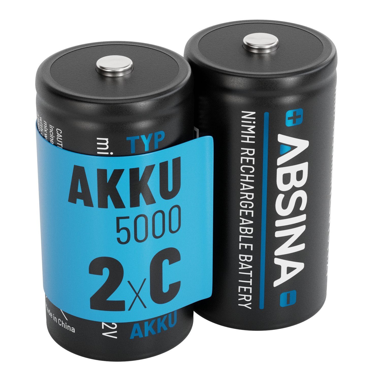 ABSINA 2x Batterien LR 14 wiederaufladbar 5000 mit geringer Selbstentladung Akku