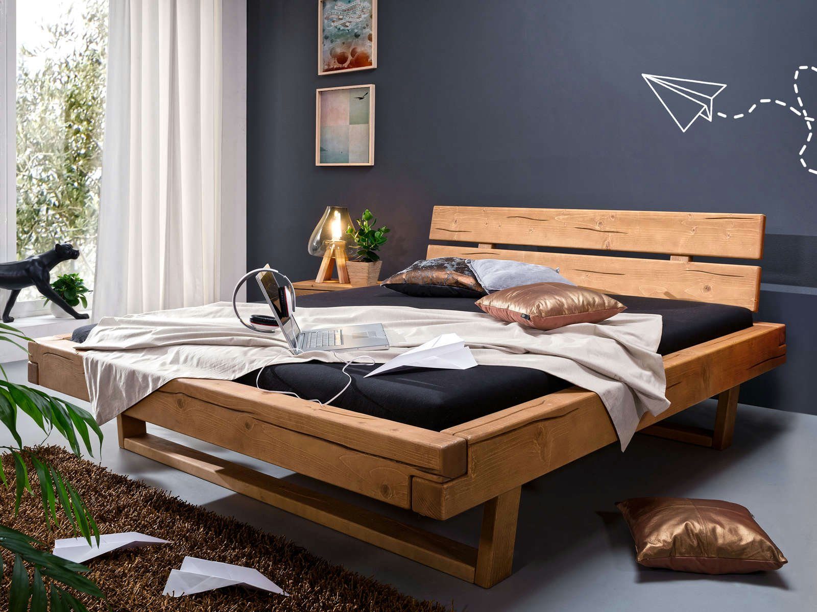 Casamia Massivholzbett Balkenbett Casaletti Massivholz 140/180x200cm günstig online kaufen