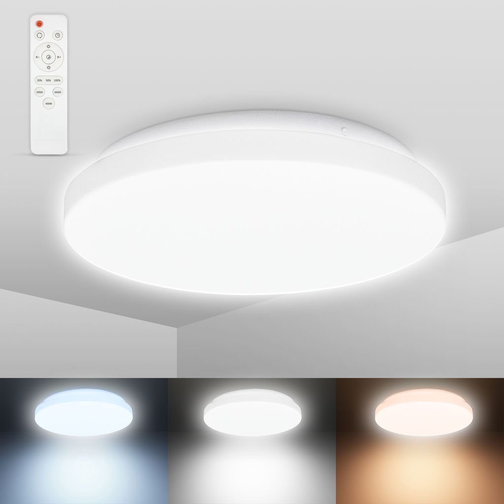 Fernbedienung LED CCT IP44 Kaltweiß, Farbtemperatursteuerung Farbwechsler, Deckenleuchte B.K.Licht Badezimmerlampe fest BKL1526, integriert, 1.200lm 3000K-6500K 12W - Weiß Weiß Neutralweiß, Dimmfunktion, Warmweiß,