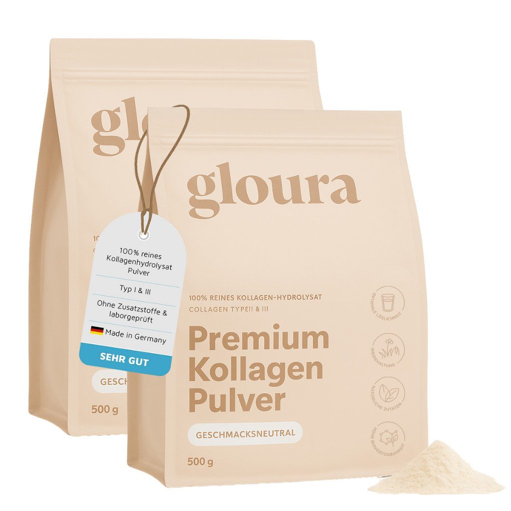 Gloura Gloura Premium Kollagen Hydrolysat Pulver (Typ 1 & 3) Pulver, 1 er 500 g, Frei von Zusatzstoffen, geschmacksneutral, gut löslich