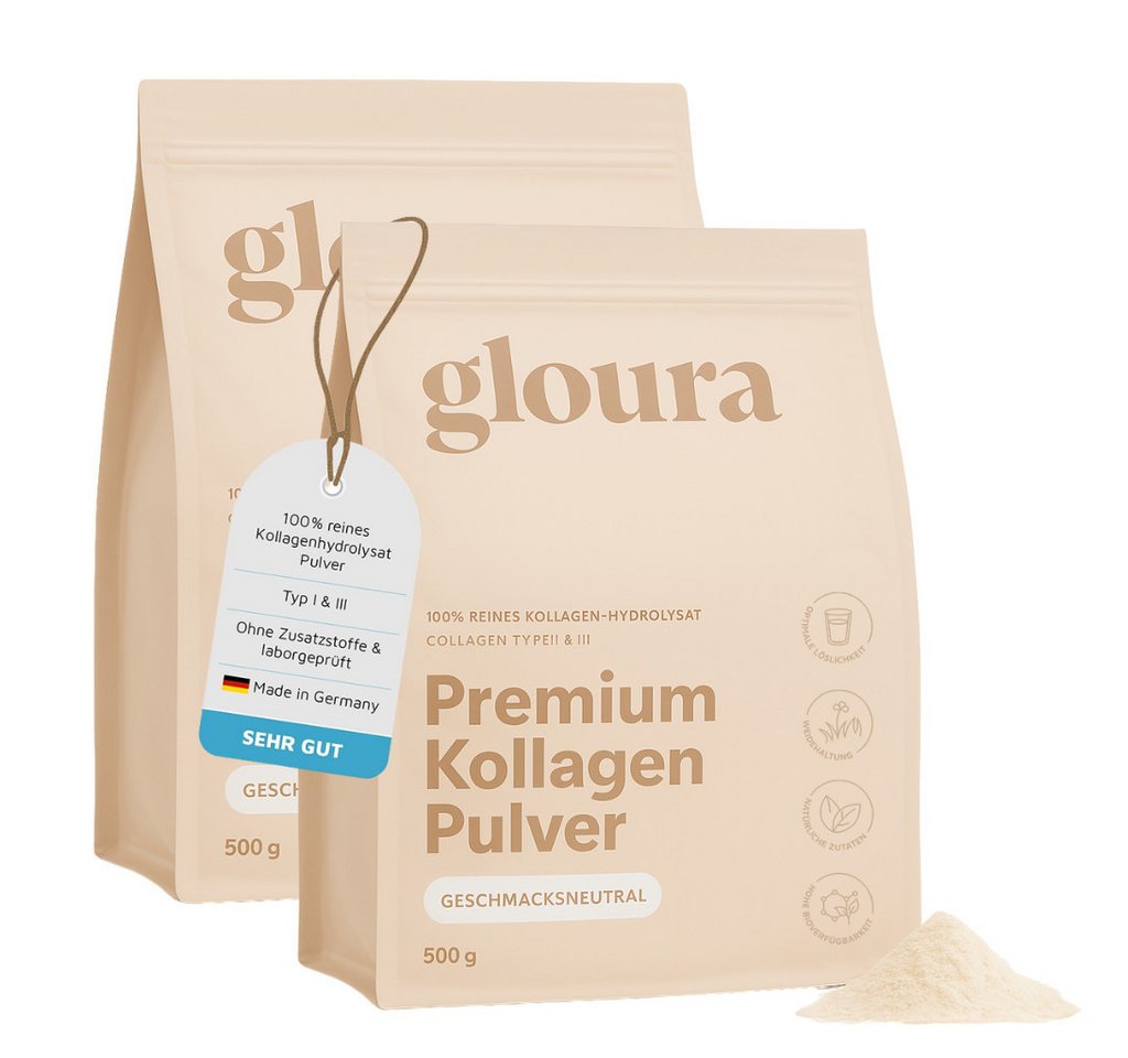 Gloura Gloura Premium Kollagen Hydrolysat Pulver (Typ 1 & 3) Pulver, 1 er 500 g, Frei von Zusatzstoffen, geschmacksneutral, gut löslich