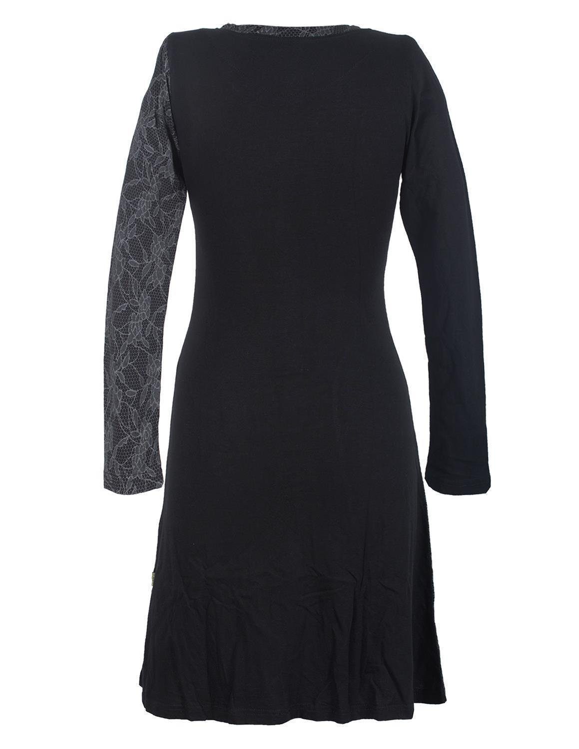 Vishes Jerseykleid Asymmetrisches Lagenlook Kleid mit Spitze bedruckt Hippi günstig online kaufen