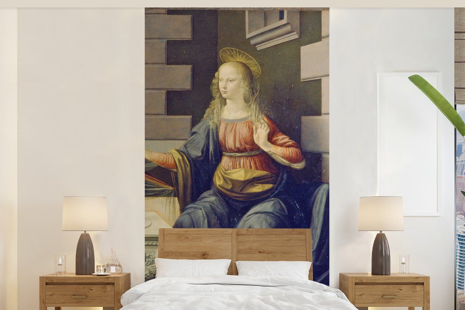 MuchoWow Fototapete Die Verkündigung - Leonardo da Vinci, Matt, bedruckt, (2 St), Vliestapete für Wohnzimmer Schlafzimmer Küche, Fototapete