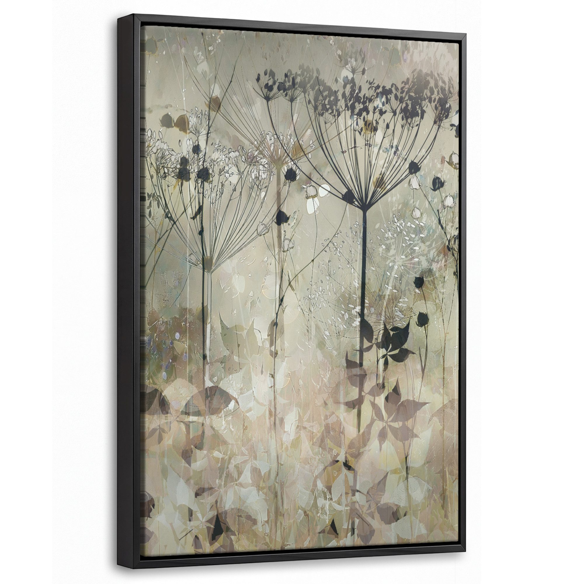 OneMillionCanvasses® Leinwandbild mit Rahmen - Blumen - Grau - Natur - Kunst, Fotodruck (1 St), Deko für Wohnzimmer Schlafzimmer Küchen 40x60cm