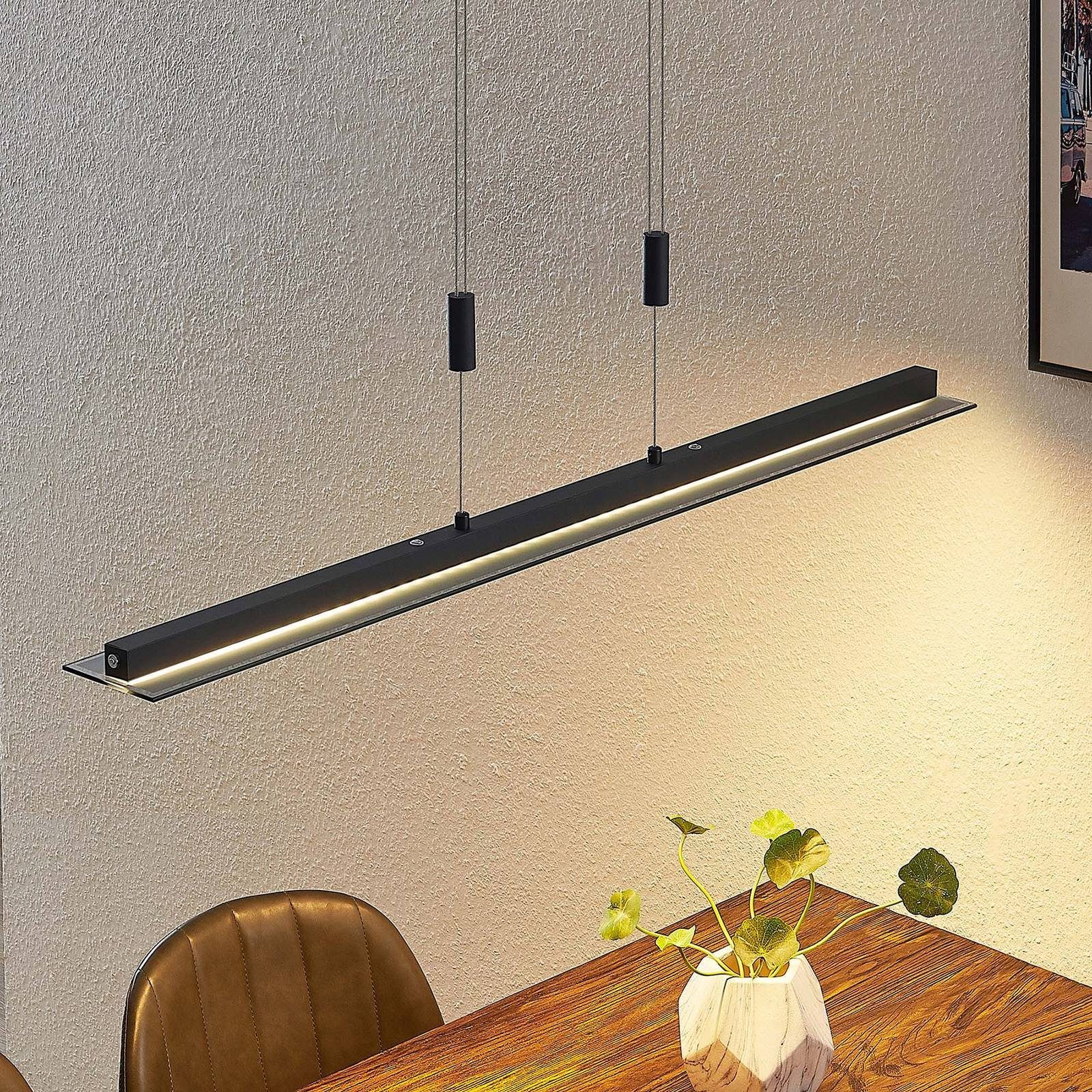 Lindby LED-Hängeleuchte Berina, dimmbar, LED-Leuchtmittel fest verbaut, Farbwechsel warmweiß / tageslicht, Modern, Eisen, Glas, Schwarz matt, rauchgrau, 1 flammig, inkl.