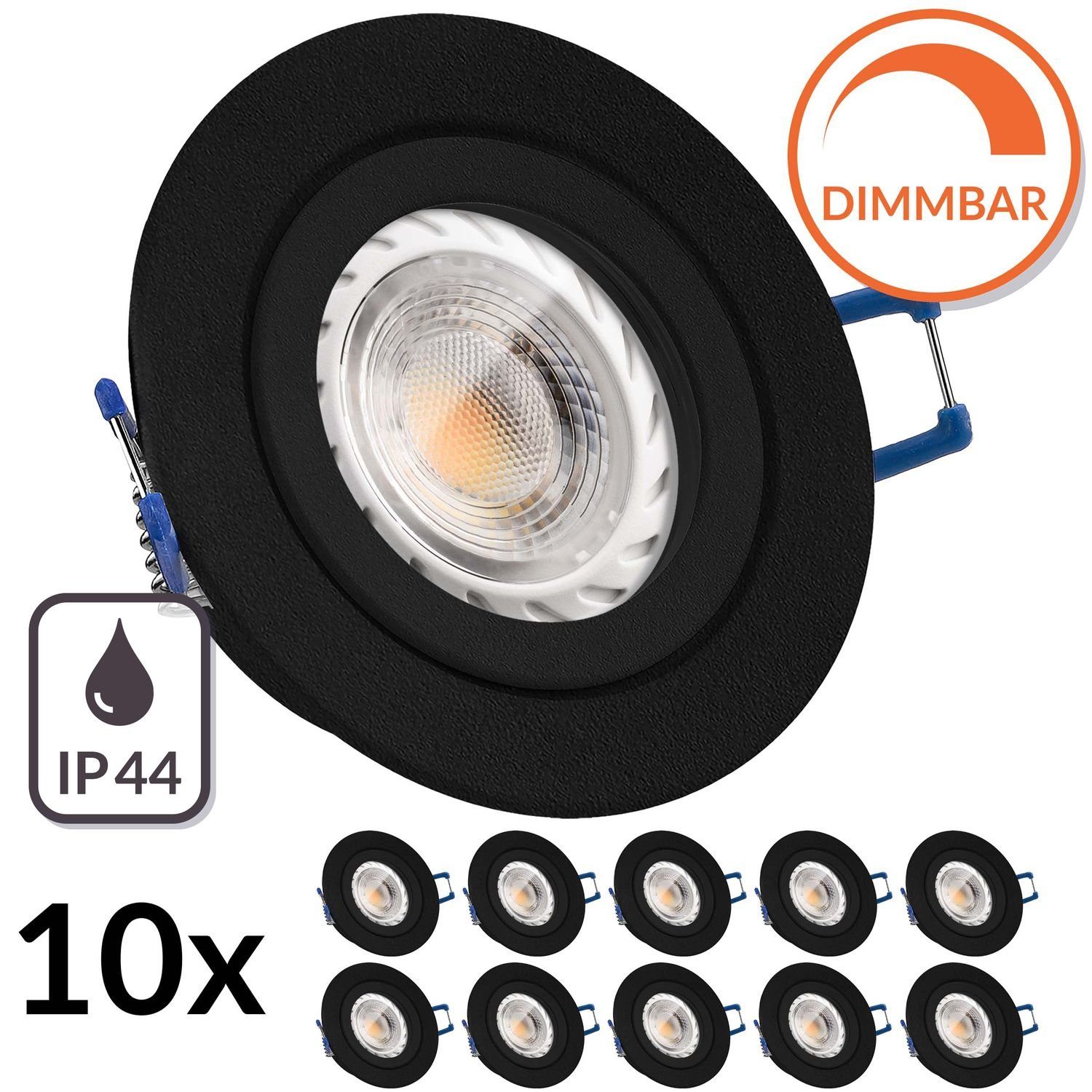 LEDANDO LED Einbaustrahler 10er Set in LEDA schwarz mit IP44 LED von GU10 5,5W Einbaustrahler LED